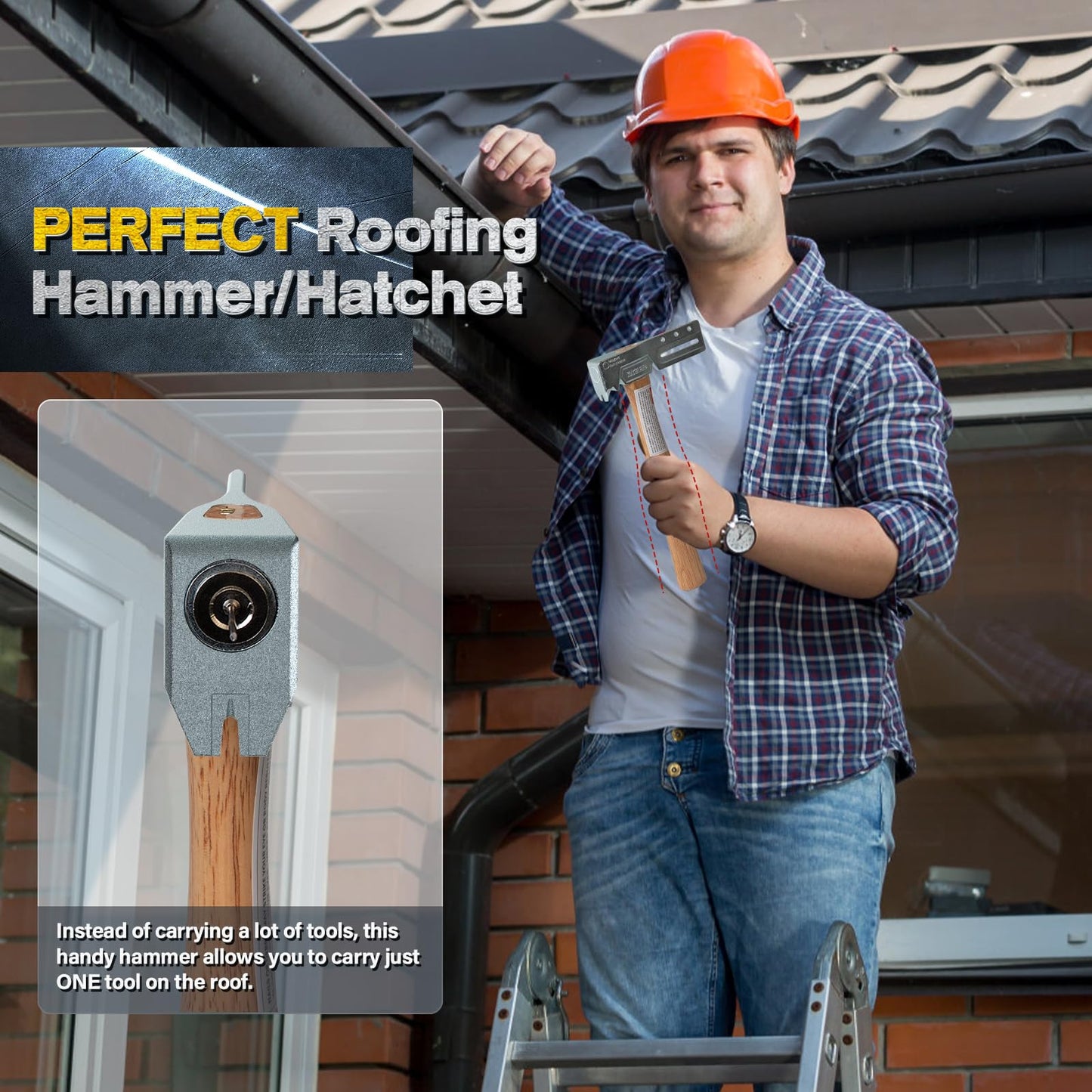 Magnetic Roofing Hatchet with Nail Claw & Sliding Gauge – Durable Roofing Hammer Tool for Repairs and Installation