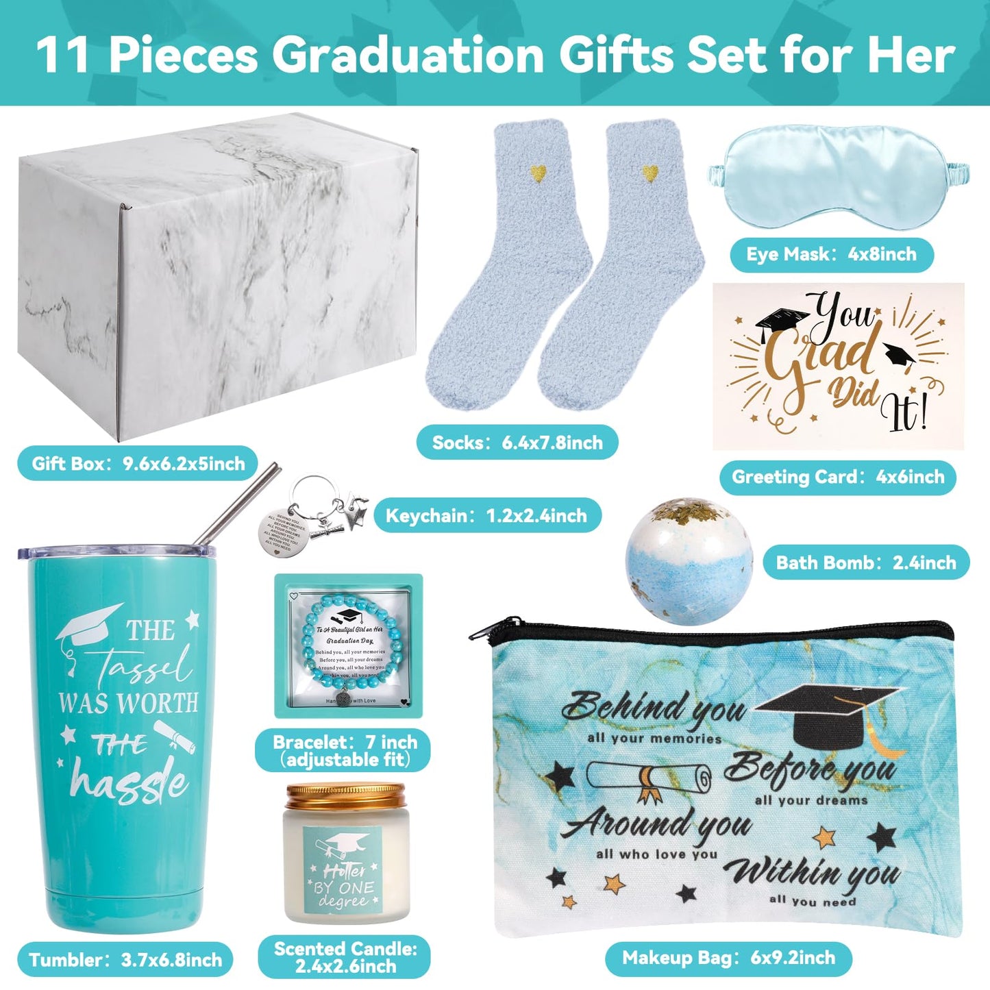 11 Pieces Graduation Gifts Set for Her,Graduation Gifts for Her Girls Daughter College Graduate Gift for Women (Blue)