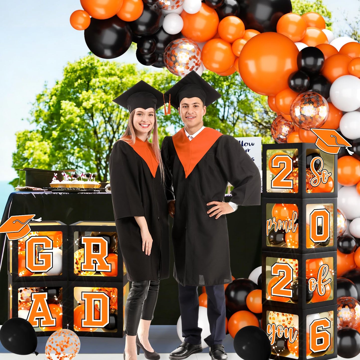 2026 Graduation Party Decorations Class of 2026 Balloon Boxes with Letters 2026 Grad & So Proud of You Congrats Grad Party Decorations 117pcs Balloons for Any Grades Class Grad Party (Black Orange)