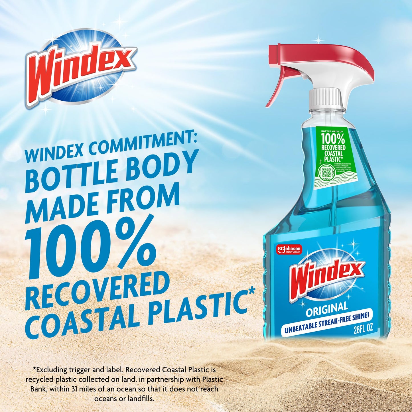 Windex Refill Original Blue Glass and Window Cleaner Bottles + 1 Reusable Spray Trigger, Surface Cleaning Spray, Original Blue Scent, 32 Fl Oz (Pack of 3)