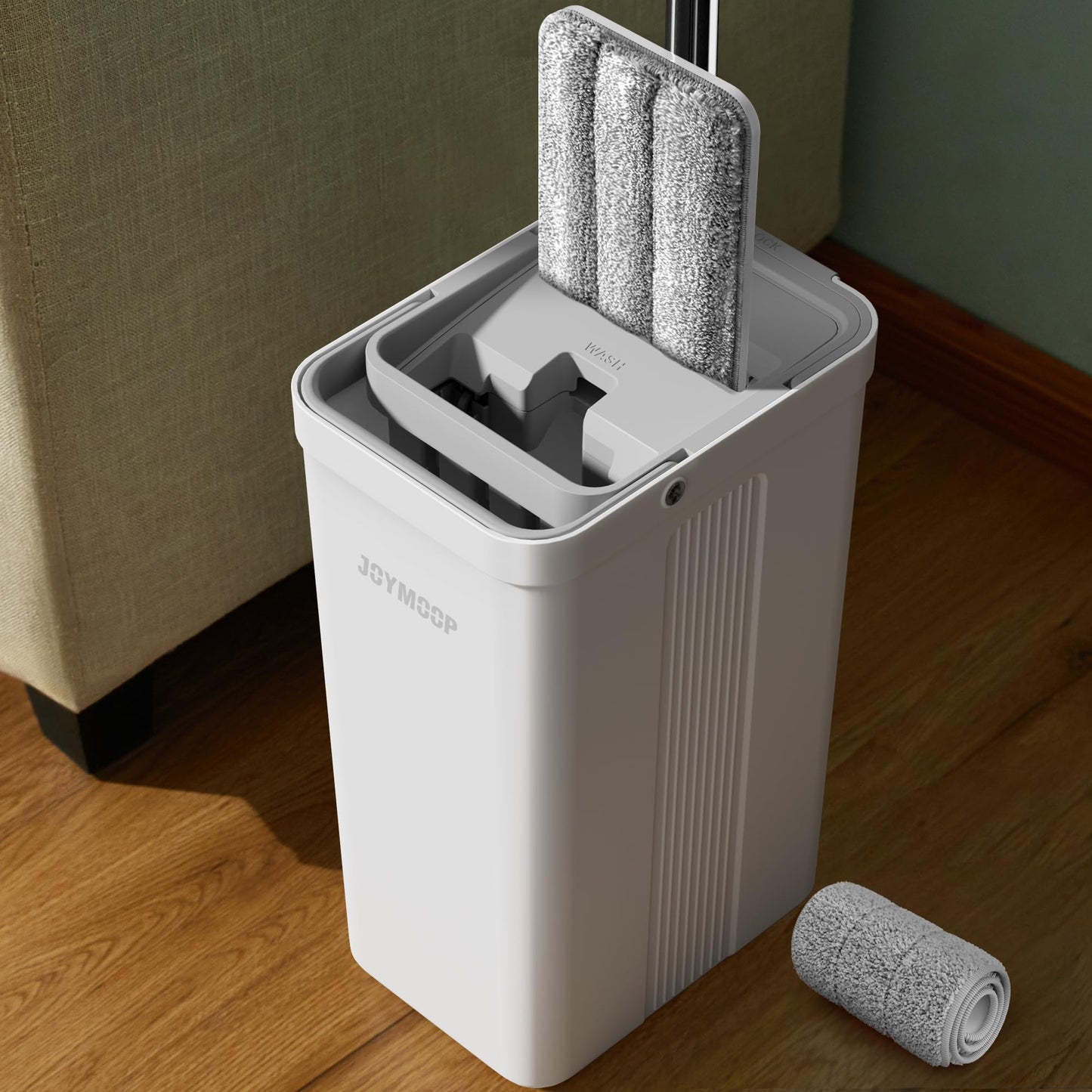 JOYMOOP Flat Mop System, Microfiber Mop and Bucket Set, Black, Hands-Free Self-Cleaning Mop for Household & Commercial Floor Cleaning, Suitable for Hardwood, Tile, Laminate and Vinyl Floors