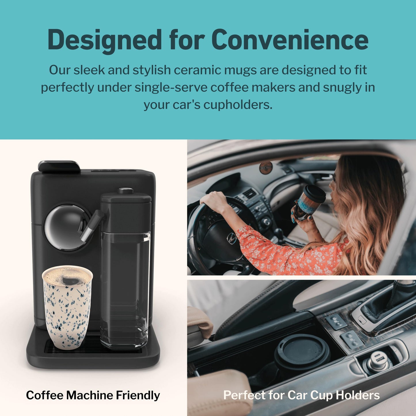 NOVA CERAMICS Travel Mug - Travel Size Mug – Reusable Coffee Mug Unique to Go Mug – Microwave & Dishwasher Safe Coffee White & Blue Tumbler - Gifts for Women Men Him Her – 12oz – Orchid