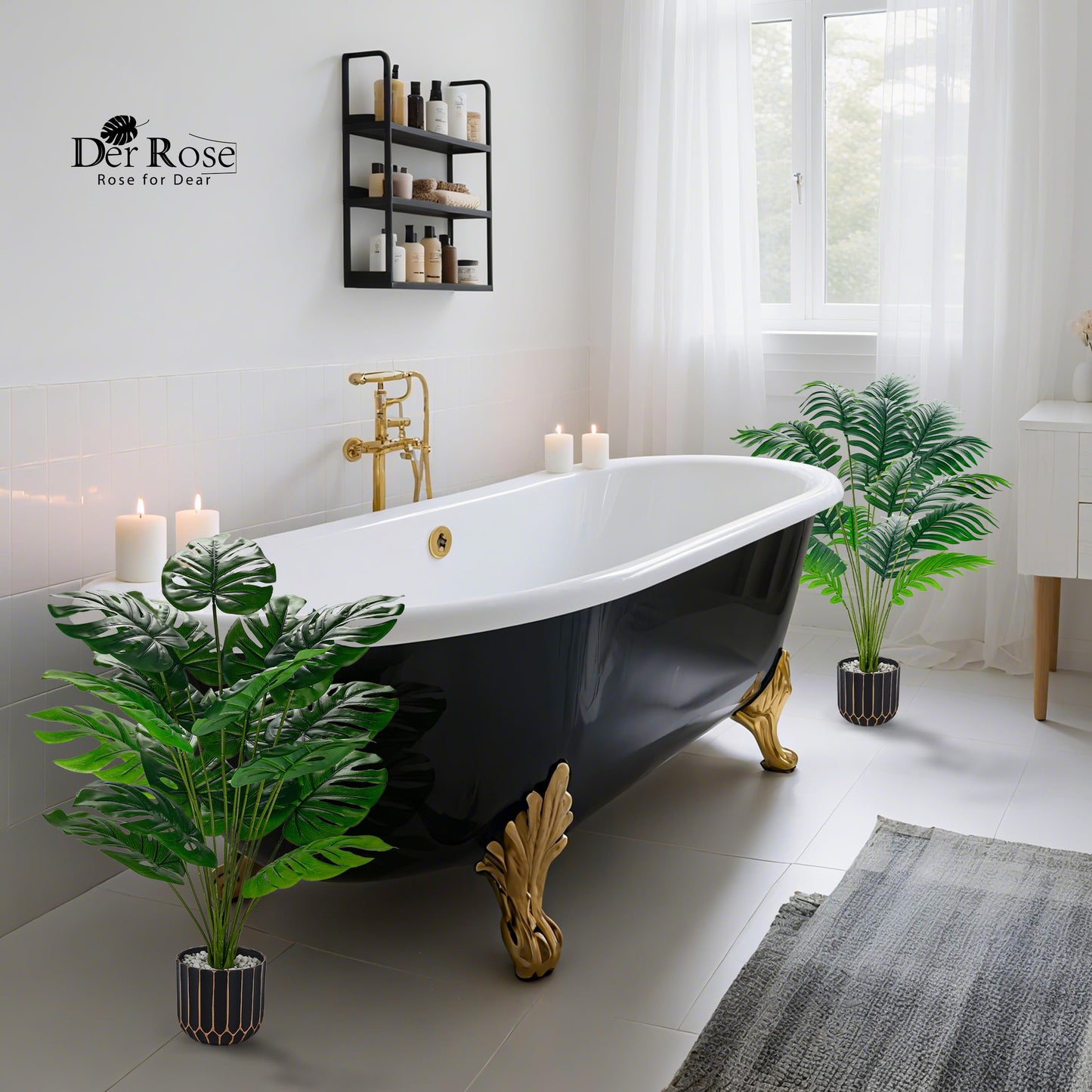 Der Rose Fake Palm Tree Large Artificial Potted Monstera Plants Indoor for Home Porch Patio Living Room Bathroom Outdoor Decor