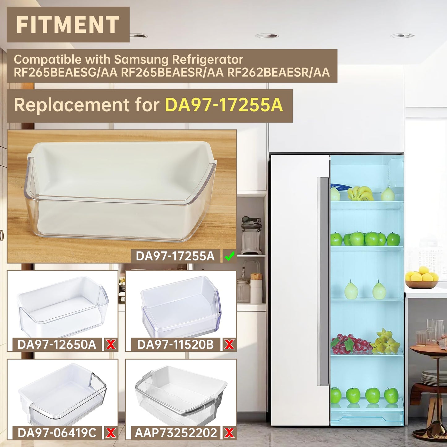 Kojem DA97-17255A Replacement Refrigerator Door Shelf Bin Compatible with Samsung Refrigerator Replacement for RF265BEAESG/AA, RF265BEAESR/AA, RF262BEAESR/AA