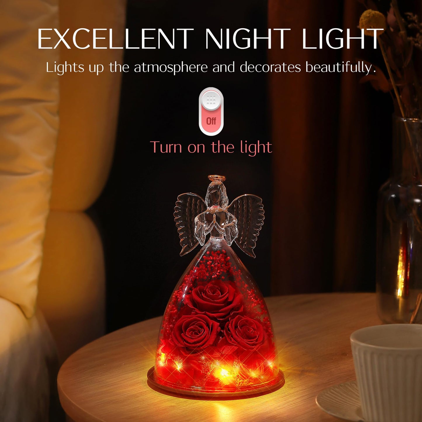 Agrul Mothers Day Flowers Gifts for Mom Women,Forever Real Roses in Angel Figurines,Mothers Day Roses Gifts for Grandma Wife/Red
