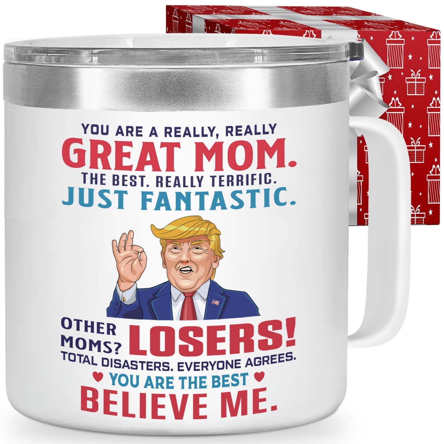 CHUSUKASU Gifts for Mom, Funny Birthday Present from Daughter Son, You Are A Really Great Mom Mug Tumbler 14Oz - Insulated Coffee Cup with Lid and Gift Box