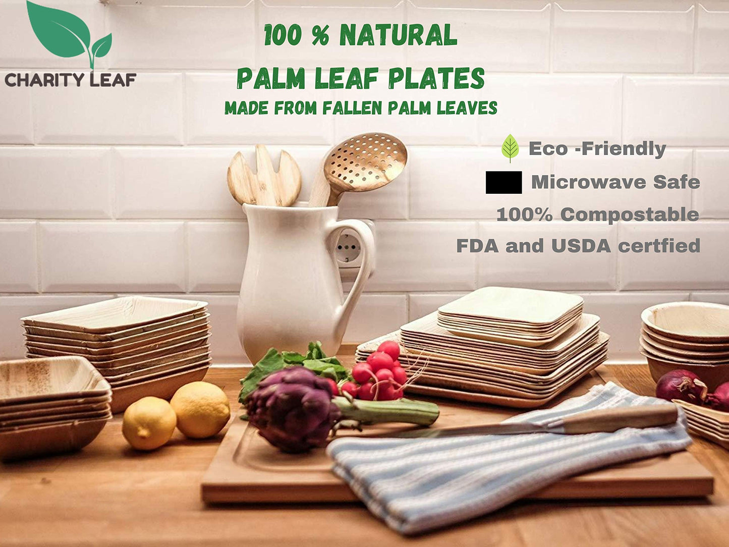 Charity Leaf Disposable Palm Leaf 14" x 10" Trays (10 pieces) Bamboo Like Serving Platters, Disposable Boards, Eco-Friendly Dinnerware For Weddings, Catering, Events
