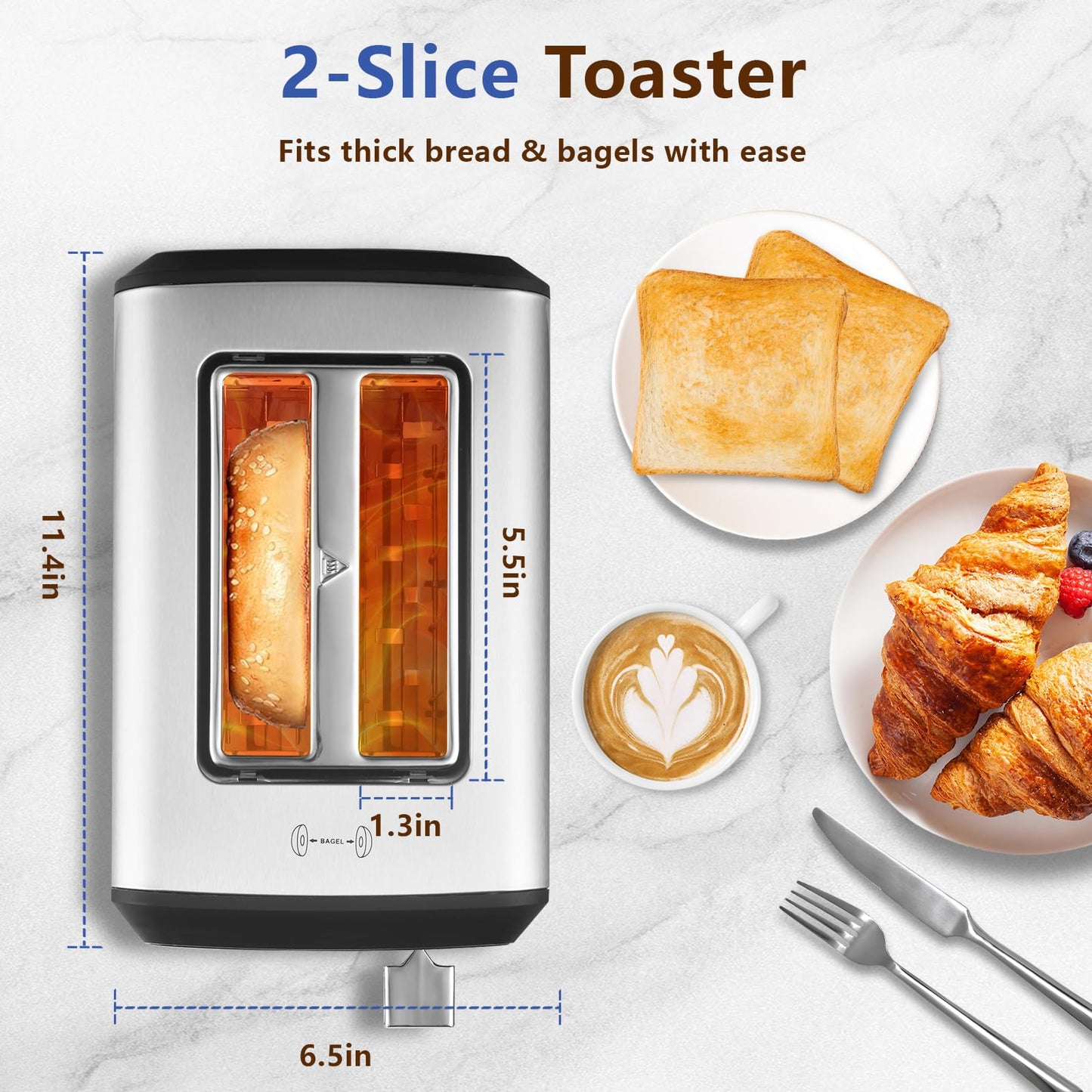 SAKAMOSH Smart Toaster 2 Slice, Touch Screen, Digital Toasters with 6 Browning Levels & 6 Bread Types, Bagel, Extra Long Wide Slots, Memory Function, Timer, 800W, Stainless Steel