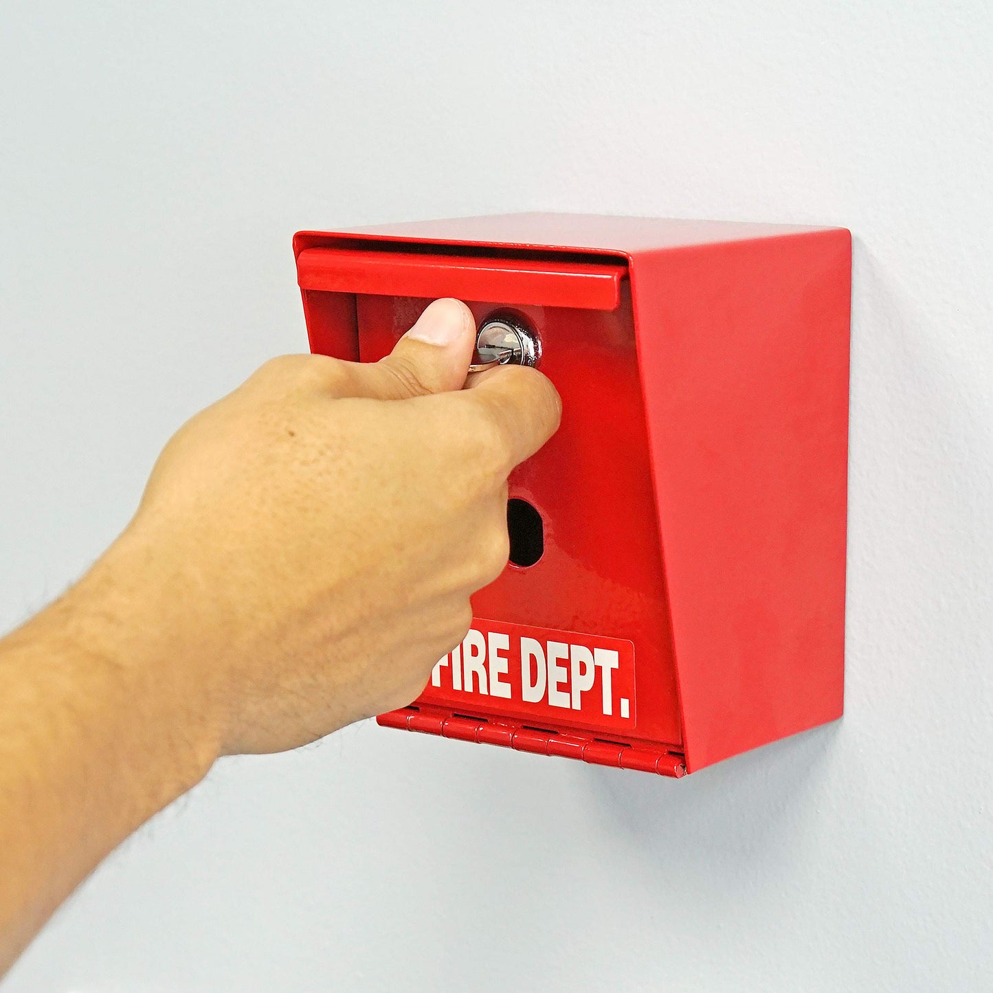 Fire Department Lock Box – Red Wall-Mounted Steel Emergency Key Box with 2 Keys, Fire Safe Access Box for Home, Office & First Responders, 4.5" x 4.55" x 5.65"