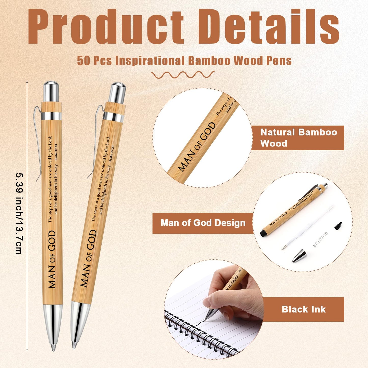 Sayglossy 50 Sets Man of God Gifts for Men Christian Fathers Day Spiral Kraft Notebooks and Bamboo Pens Bible Study Supplies Religious Gifts for Church Office Employee Coworker