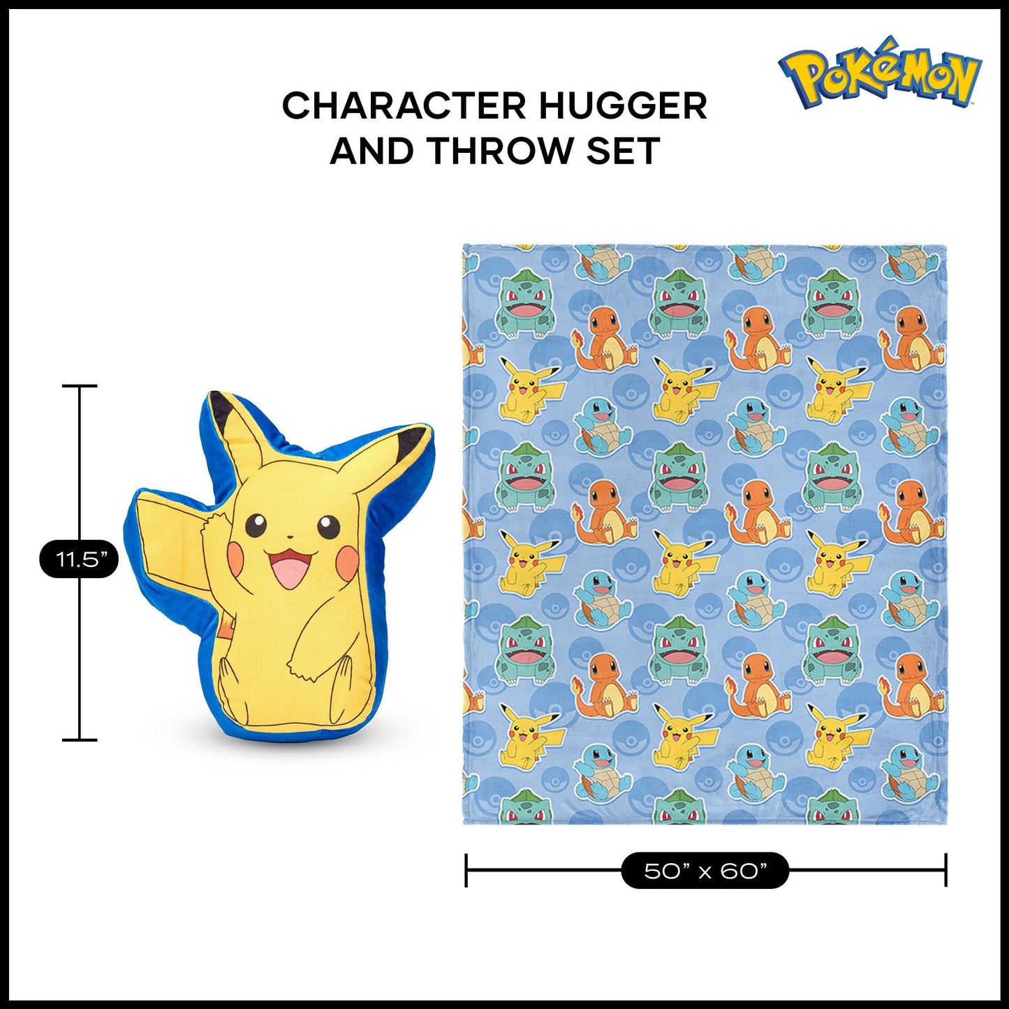 Northwest Pokemon Blanket and Hugger Set, Cute Pikachu, Super Soft Silk Touch Throw, 50x60 Inches