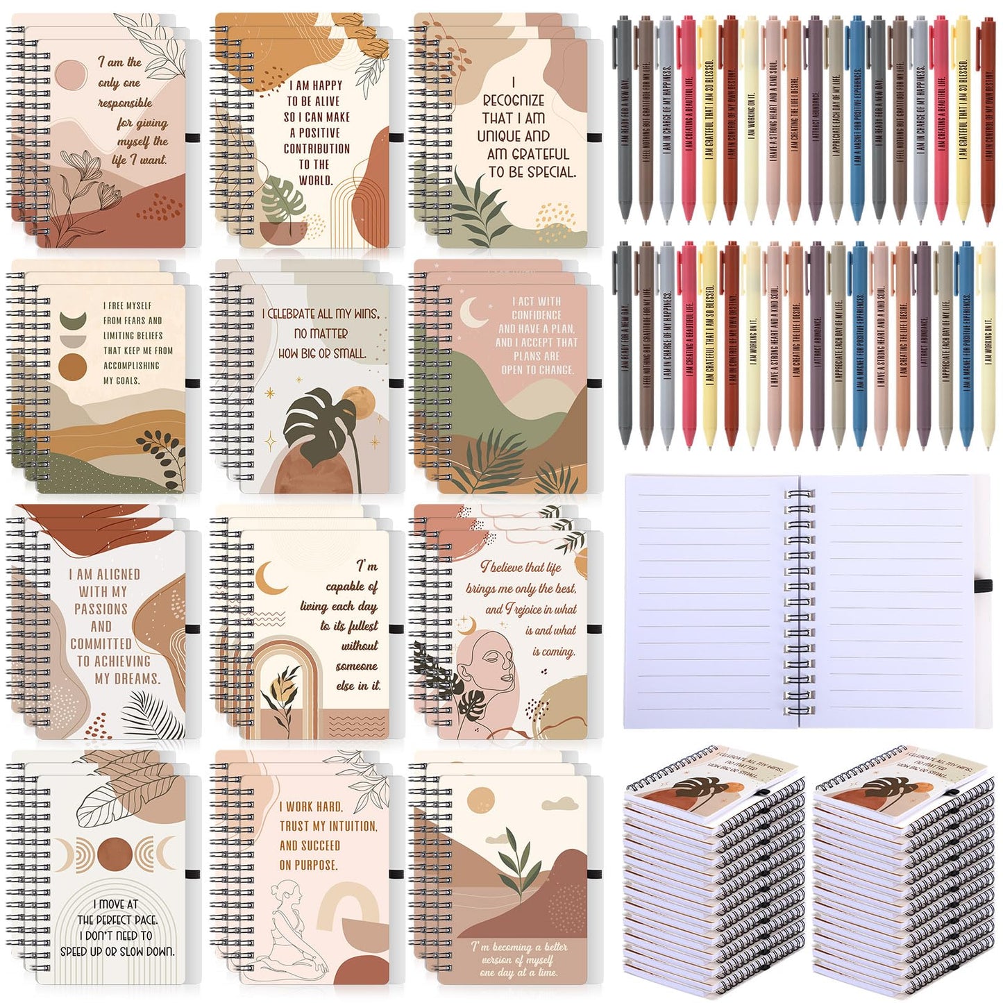 Kosiz 72 Pcs/36 Set Positive Affirmation Gifts Bulk for Women Men Gratitude Spiral Journals with Pens Motivational Notebooks Back to School Gifts for Students Employee Coworker Teacher Nurse (Rainbow)