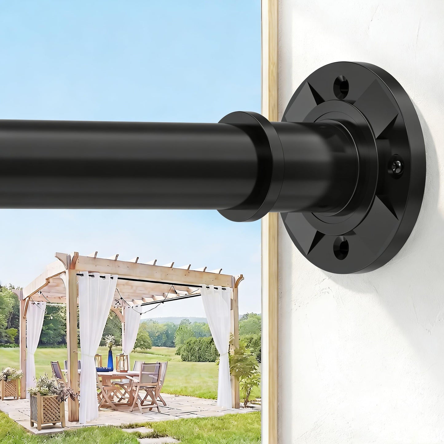 VIOREMOS Tension Curtain Rod 31 to112 In Extra Long Curtain Rod Adjustable Pole Heavy Duty Spring Matte Black Shower Curtain Rod for Bathroom Windows Room Divider Never Rust Anti-Slip