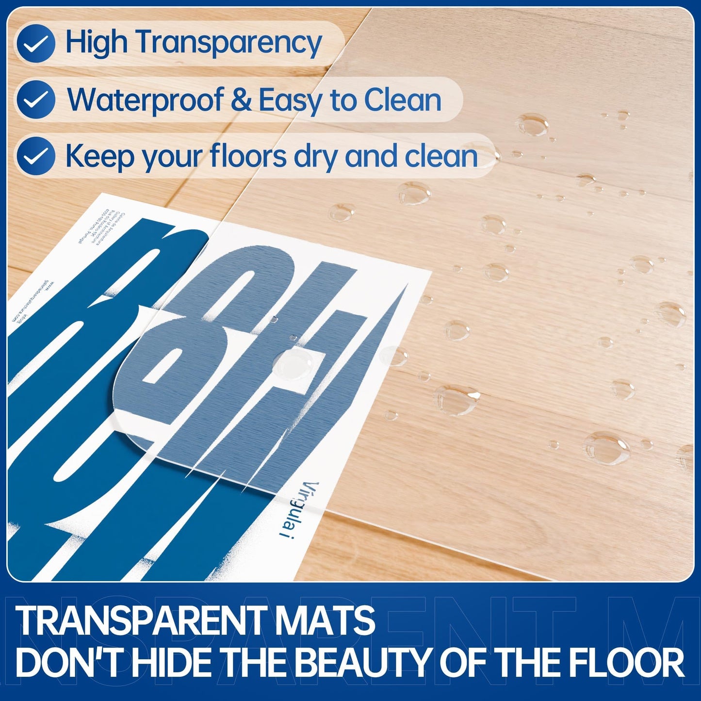 Naturei Office Desk Chair Mat for Hardwood Floors, 53" x 45" Clear Floor Protector Mat Under Desk, Large Anti Slip Plastic Chair Mat, Easy Glide, Rectangular