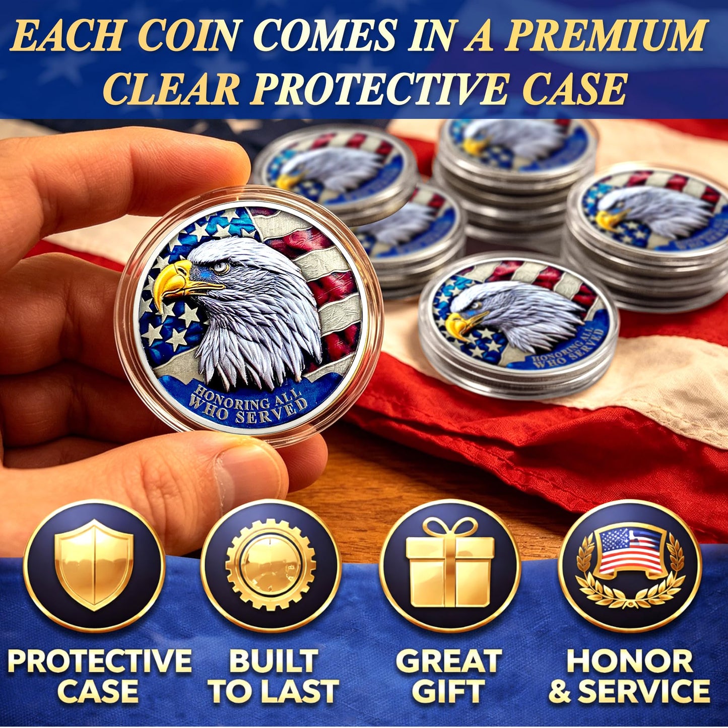 ASmileIndeep Military Challenge Coins - 24 Pcs Veteran Challenge Coin Thank You for Your Service Military Coins Veteran Bulk Military Appreciation Coin Veterans Day Gifts