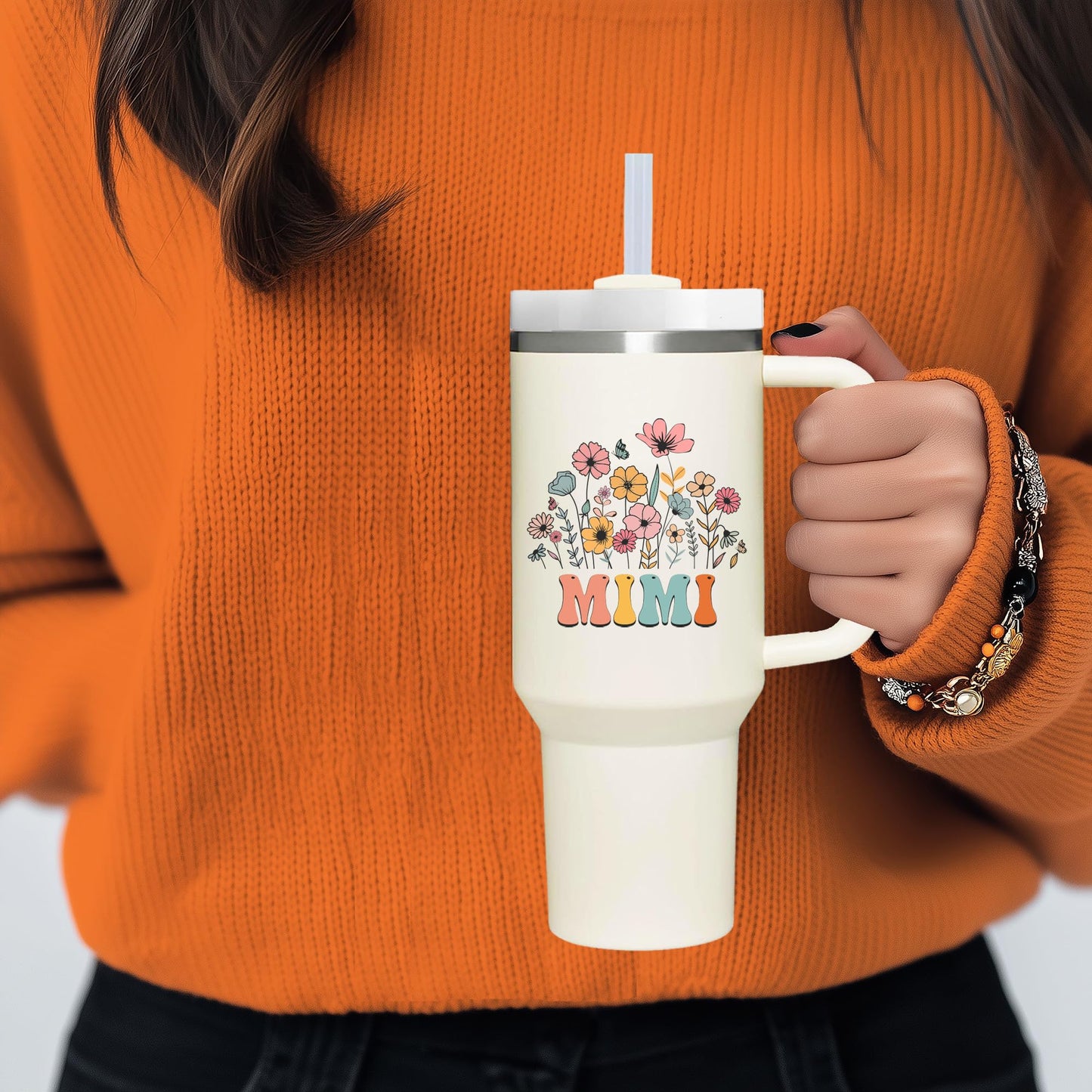 40 oz Tumbler with Handle for Mimi.Mothers Day Tumbler Gifts for Mimi.Birthday Anniversary Christmas Mimi Gift.Mimi Cup Mimi Tumblers from Grandchildren.