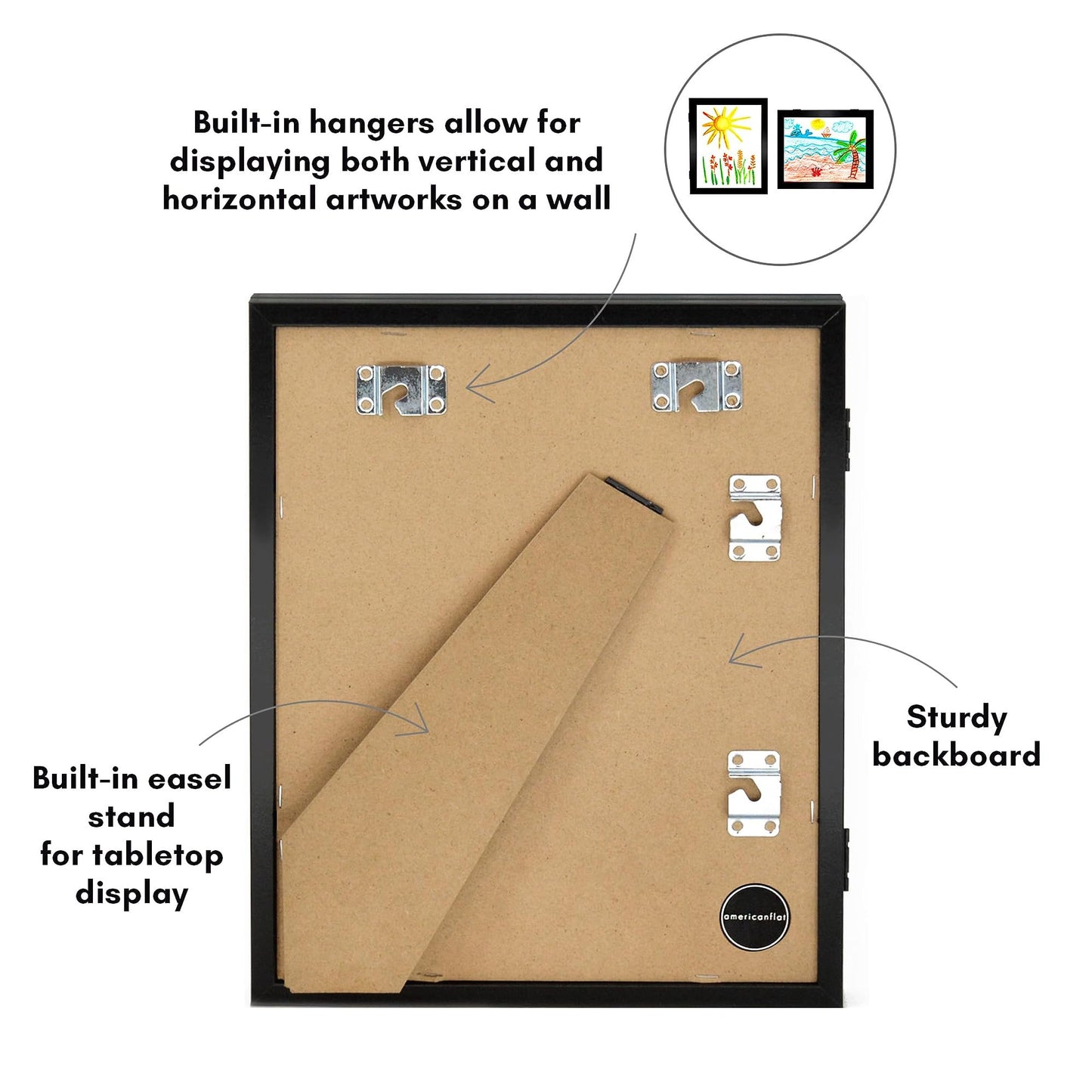 Americanflat 10x12.5 Kids Art Frame - Front Loading Picture Frames Hold 100 Artworks - Use as 8.5x11 Picture Frame with Mat - My Mini Masterpiece - Hanging Hardware and Built-in Easel Included - Black