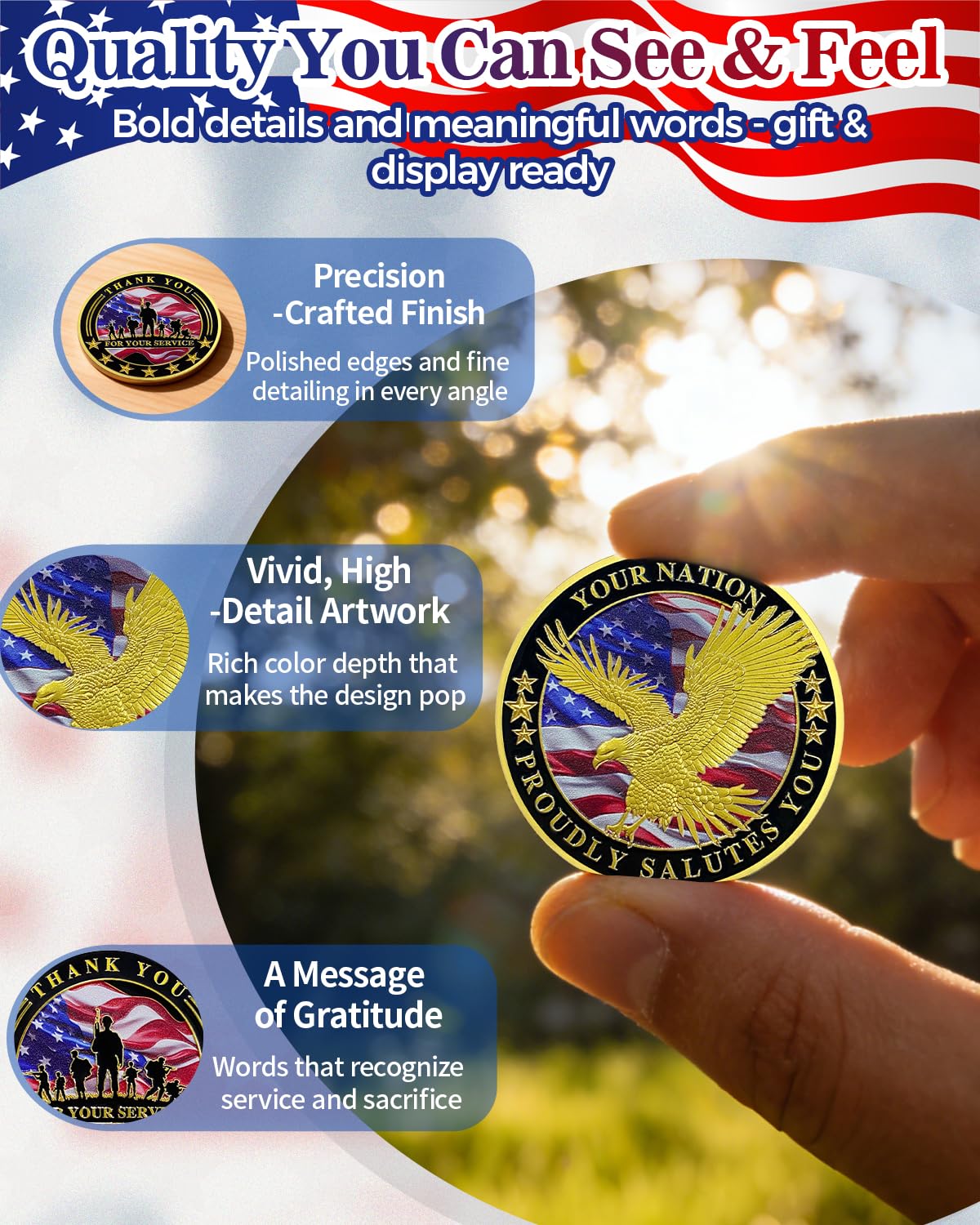 Value Valor Vow 24Pcs Military Challenge Coins Set - Veterans Thank You for Your Service Coin Military Appreciation Commemorative Gift for Men Women Army Soliders Honor Chip Veterans Day Gifts Bulk