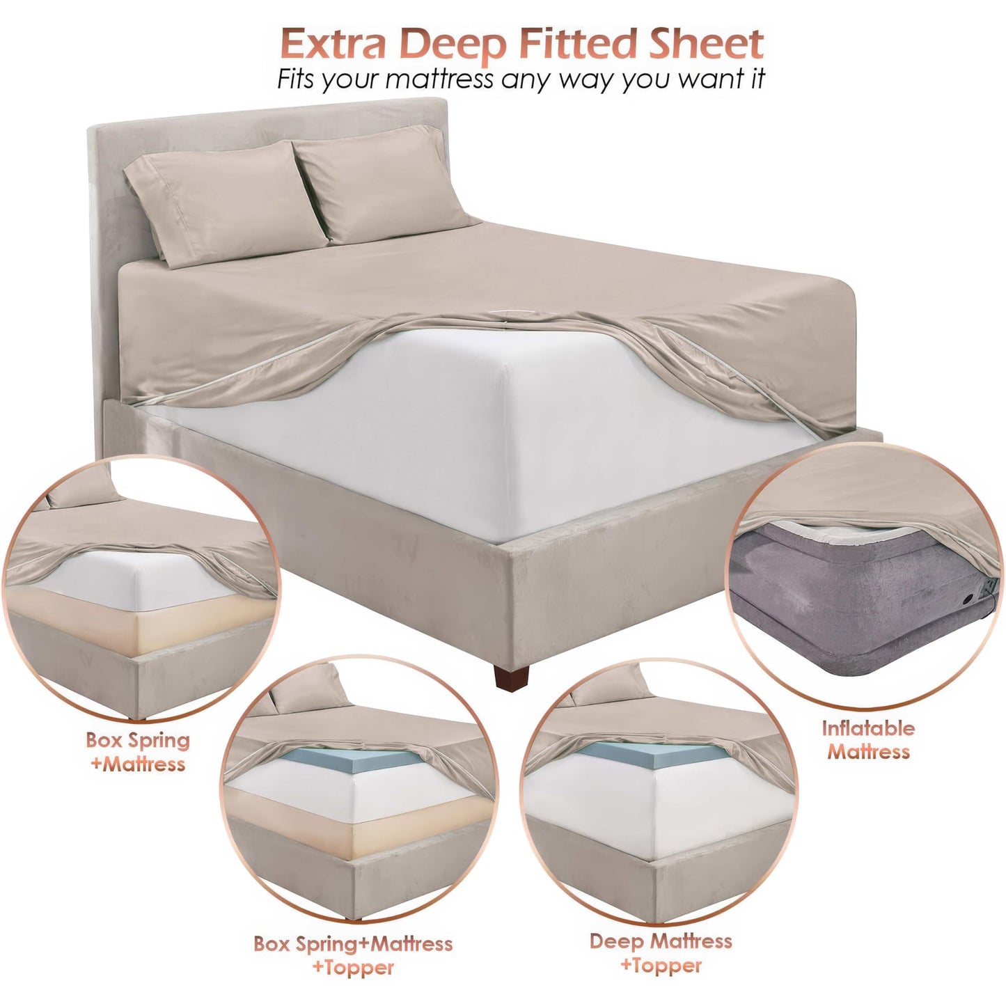 Nestl King Size Sheet Set, 4 Piece Extra Deep Pocket (18-24 inches), Microfiber, Hotel Luxury, Soft, Breathable, Wrinkle-Free, Easy to Care, Linen