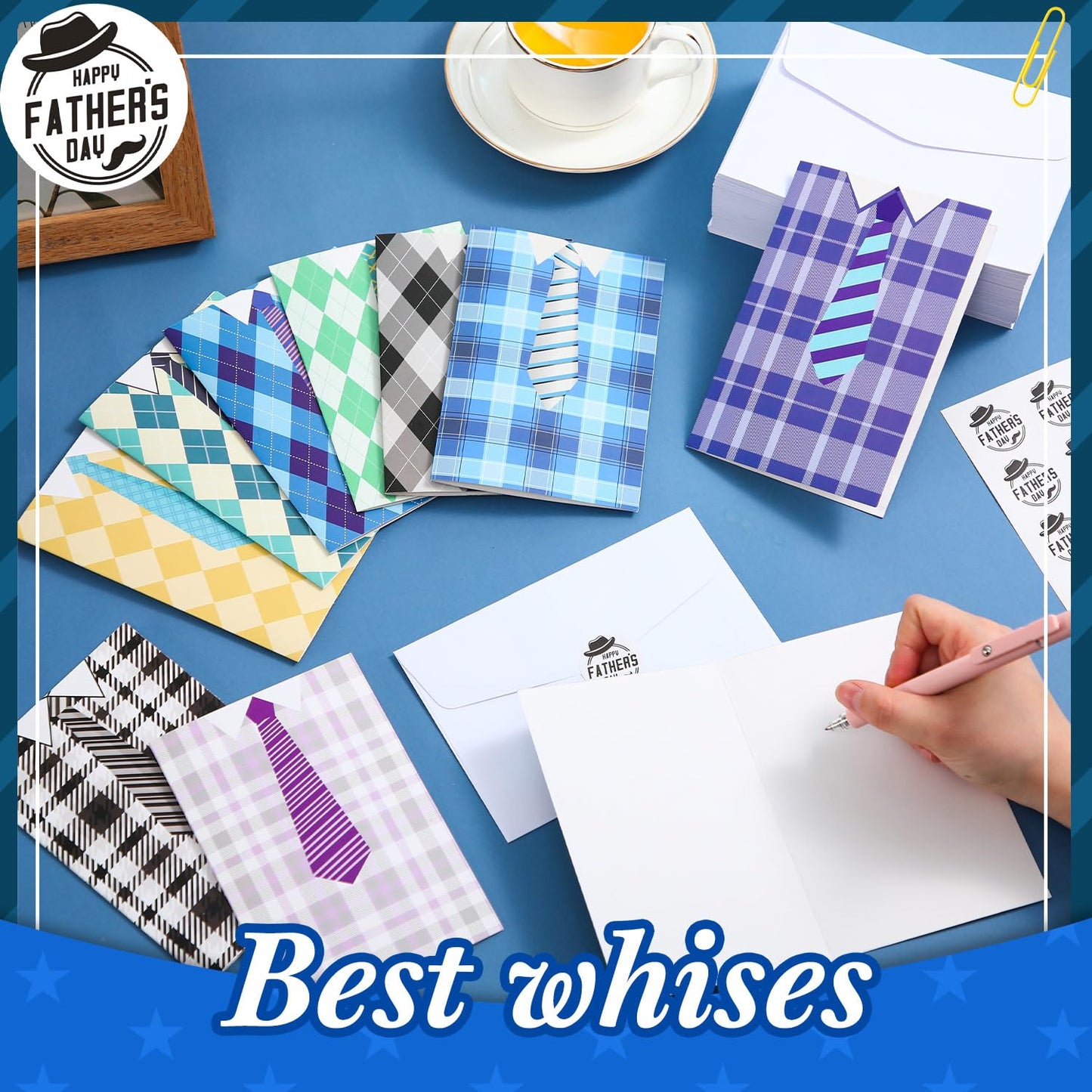 Nezyo 200 Set Father's Day Cards with Envelopes Stickers Bulk, Assorted Father's Day Greeting Card for Dad Stepdad Grandpa Gift, Includes 200 Cards, 200 Stickers, and 200 Envelopes, Paper Material