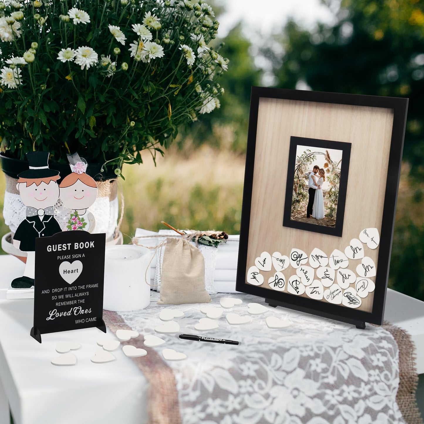 HYMENEX Wedding Guest Book Alternative, Guest Book Wedding Reception, Wedding Guest Book with Wooden Hearts Guest Book Signs for Wedding Anniversary Birthday Party Baby Shower