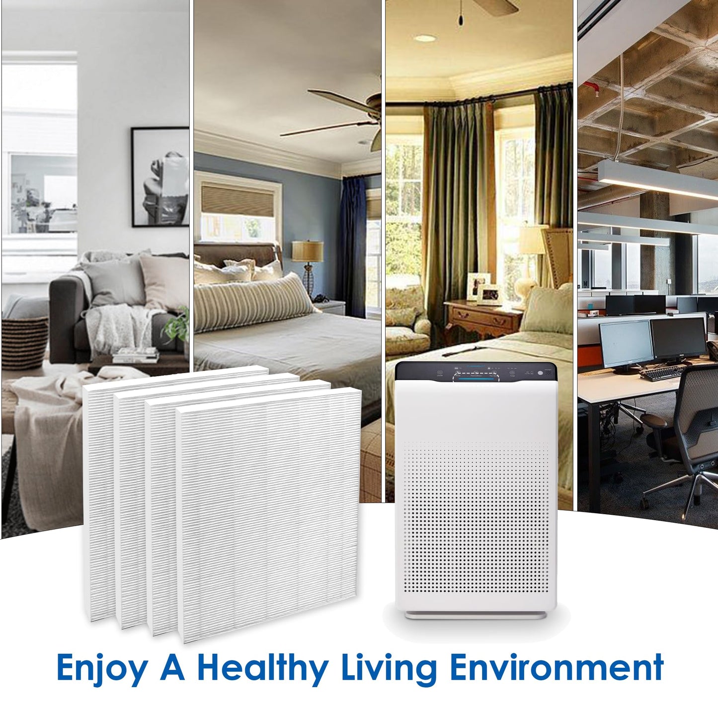 Flintar 115115 Filter A, Made in TAIWAN, Compatible with Winix Air Purifier C535, C909, 5300, 6300, P300, H13 Grade Replacement Filters, 4-Pack