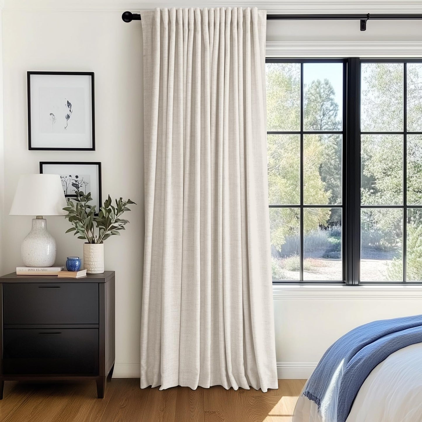 100% Blackout Shield Linen Blackout Sliding Door Curtains for Living Room, Back Tab/Rod Pocket Thermal Insulated Curtains for Sliding Glass Doors, 1 Panel Set, 100" W x 96" L, Cream