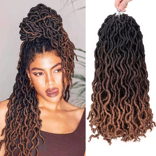 14 Inch Goddess Faux locs Crochet Hair 6 Packs/Lot Soft Gypsy Locs Wavy Crochet Braids Dreadlocks 3 Tone Curly Wavy Twist Braiding Hair Extensions African Roots Braid（#1B/4/30)