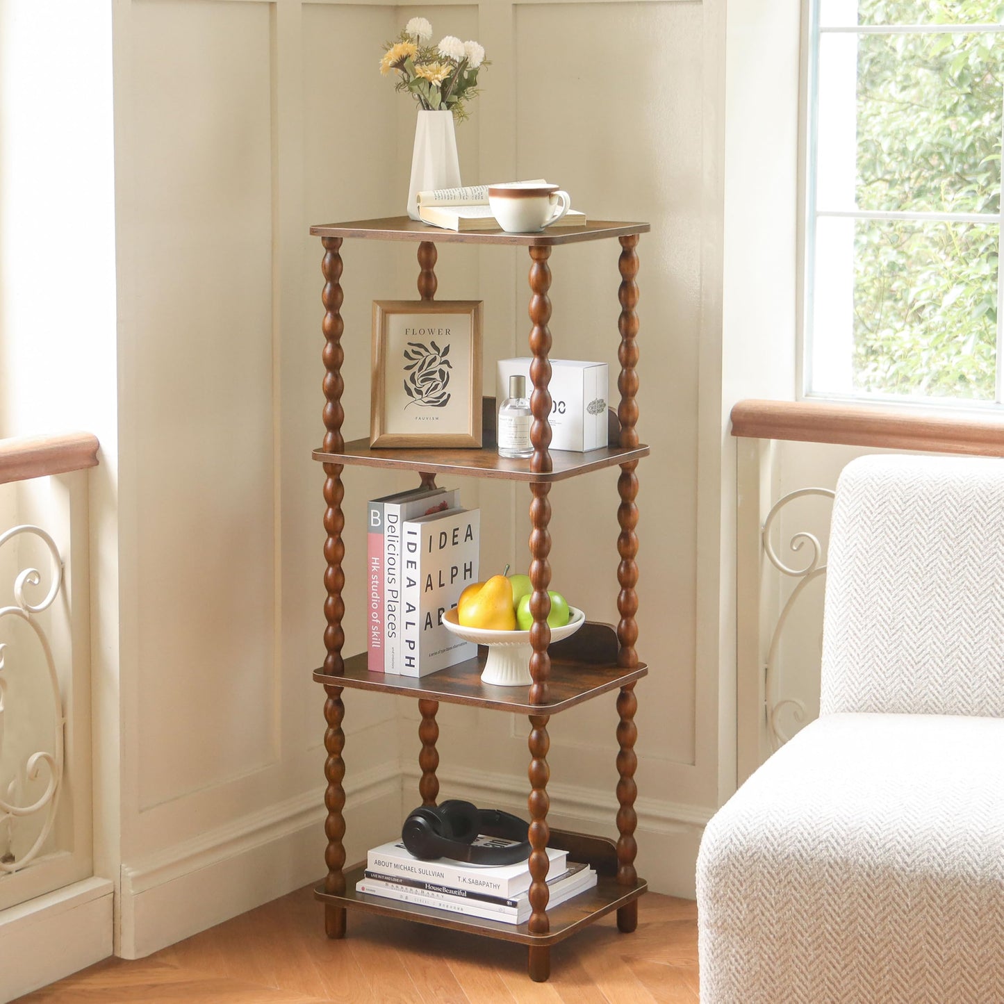 Fultyle Book Shelf, 4-Tier Bookshelf with Storage, Small Bookcase Display Shelves for Small Spaces, Bedroom, Living Room and Office with Solid Wood Legs (Rustic Brown)