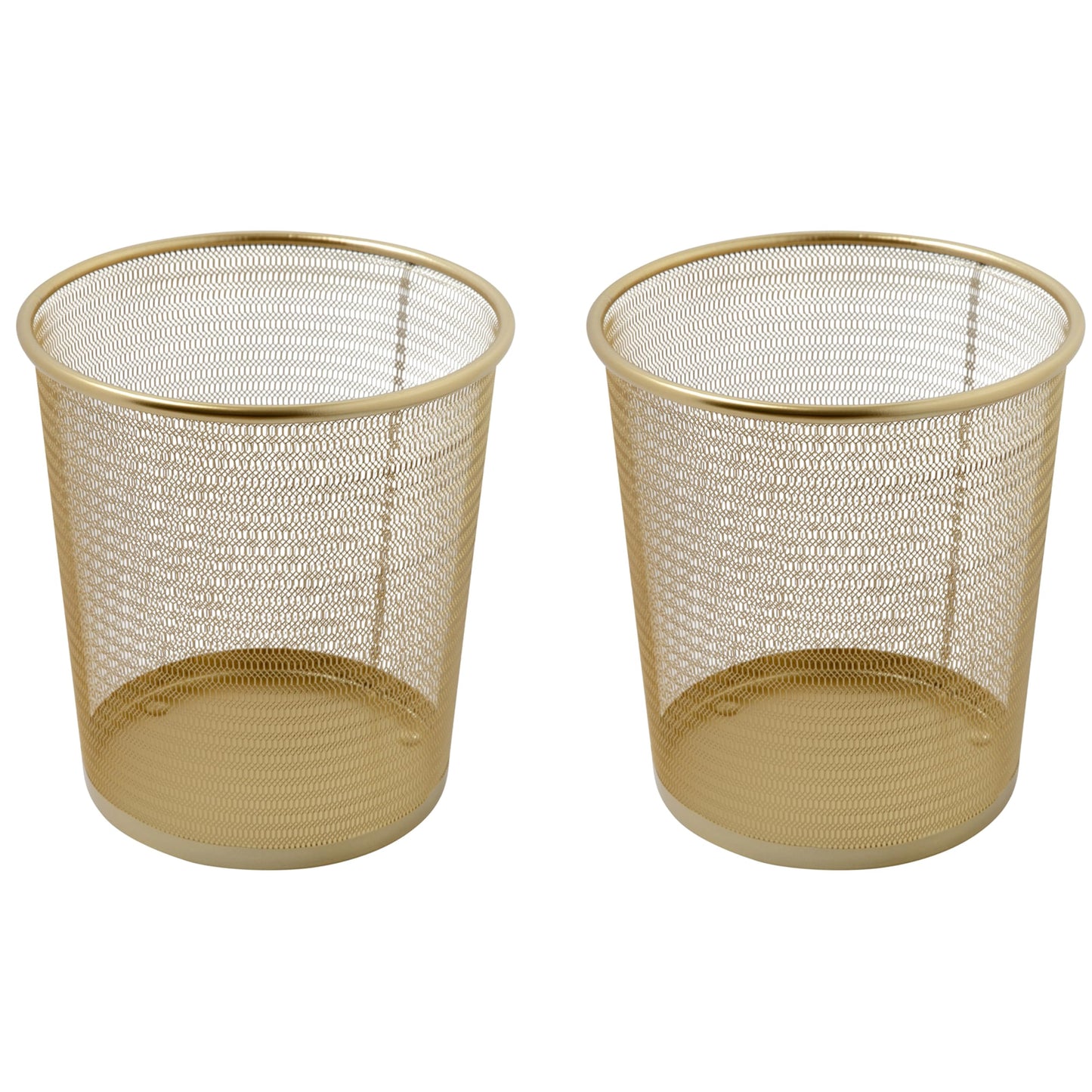 Martha Stewart Ryder Set of 2 Gold Mesh Metal Trash Cans, 4.5 Gallon Wastebaskets for Office