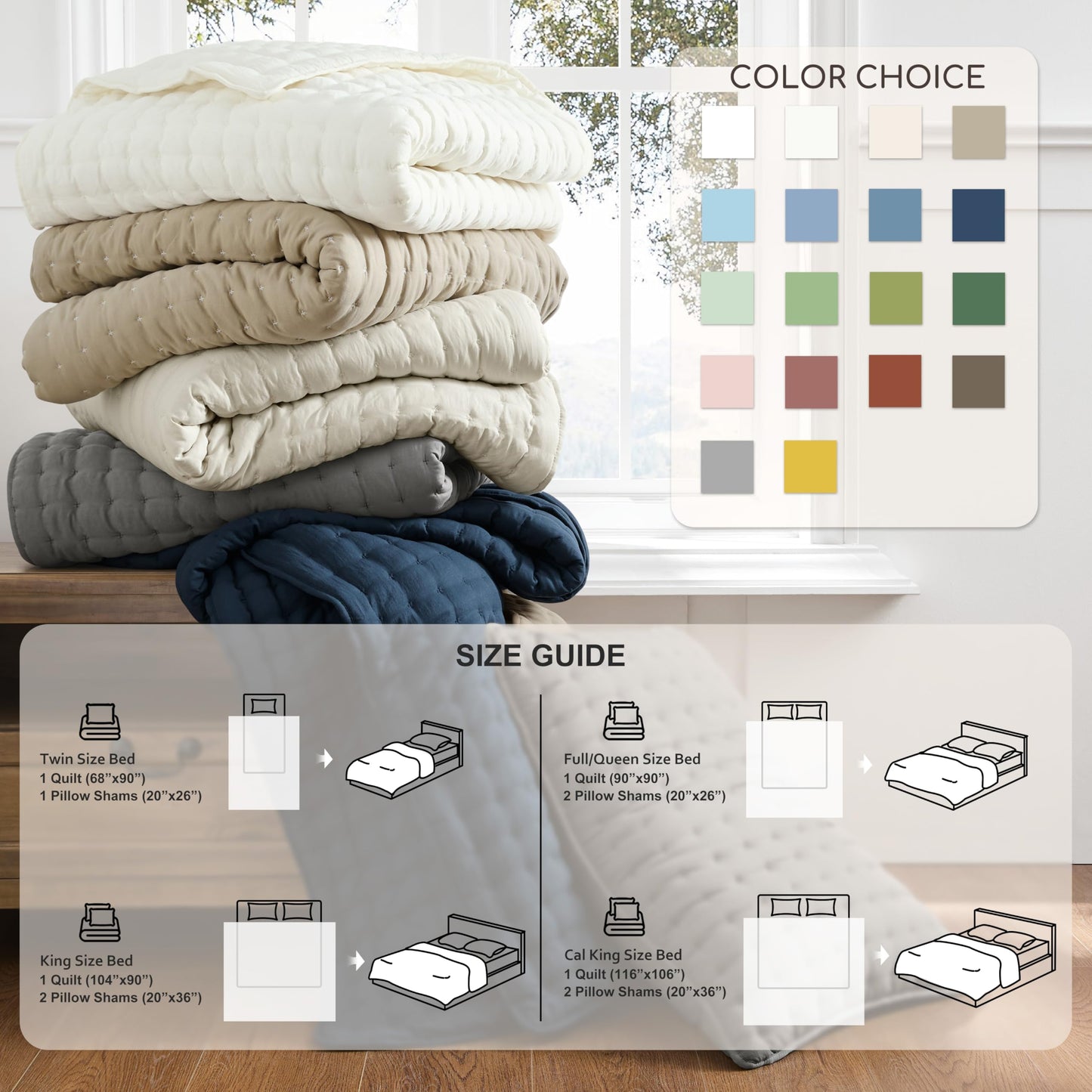 WDCOZY King Size Quilt Bedding Sets with 2 Pillow Shams, Lightweight Soft Bedspread Coverlet, Quilted Blanket Thin Comforter Bed Cover for All Season, 3 Pieces, 104x90 inches, Moss Green