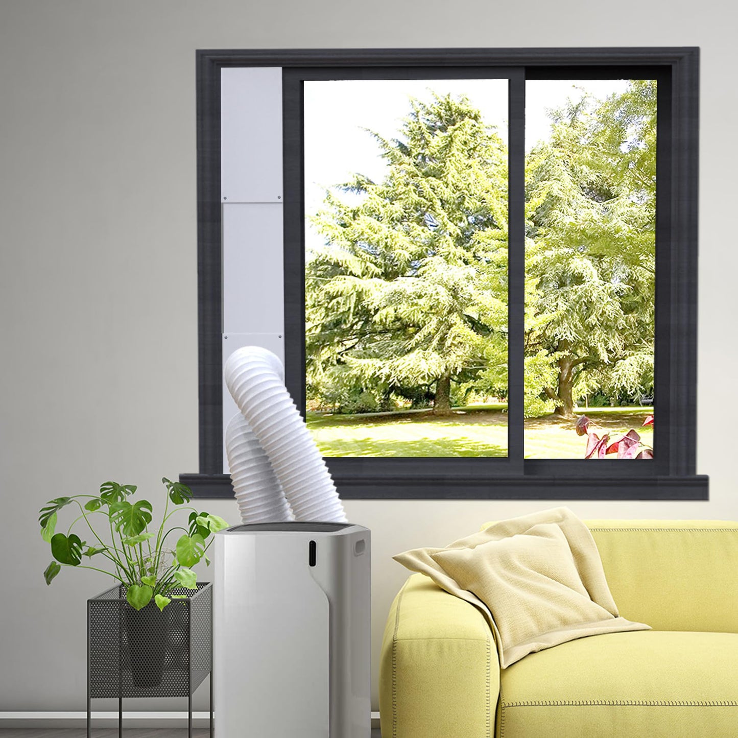 GCGOODS Portable AC Window Kit, Air Conditioner Daul Hose Window Seal Plates Kit for 5" Diameter Sliding and Hung Windows, Double Hole Design with Foam Seal Tape, Universal Sealing Panels