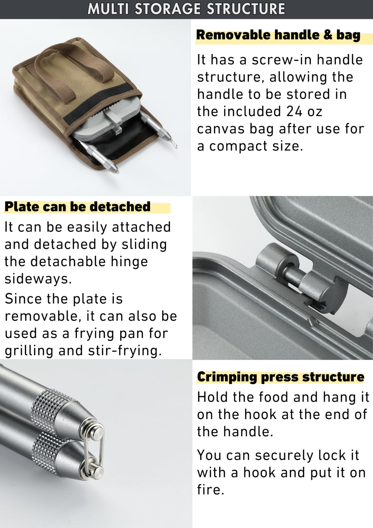 camping moon Sandwich Maker Hot Sand Single Burner Gas Fire Open Fire Compact Aluminum TT-1315 (Silver w/bag)
