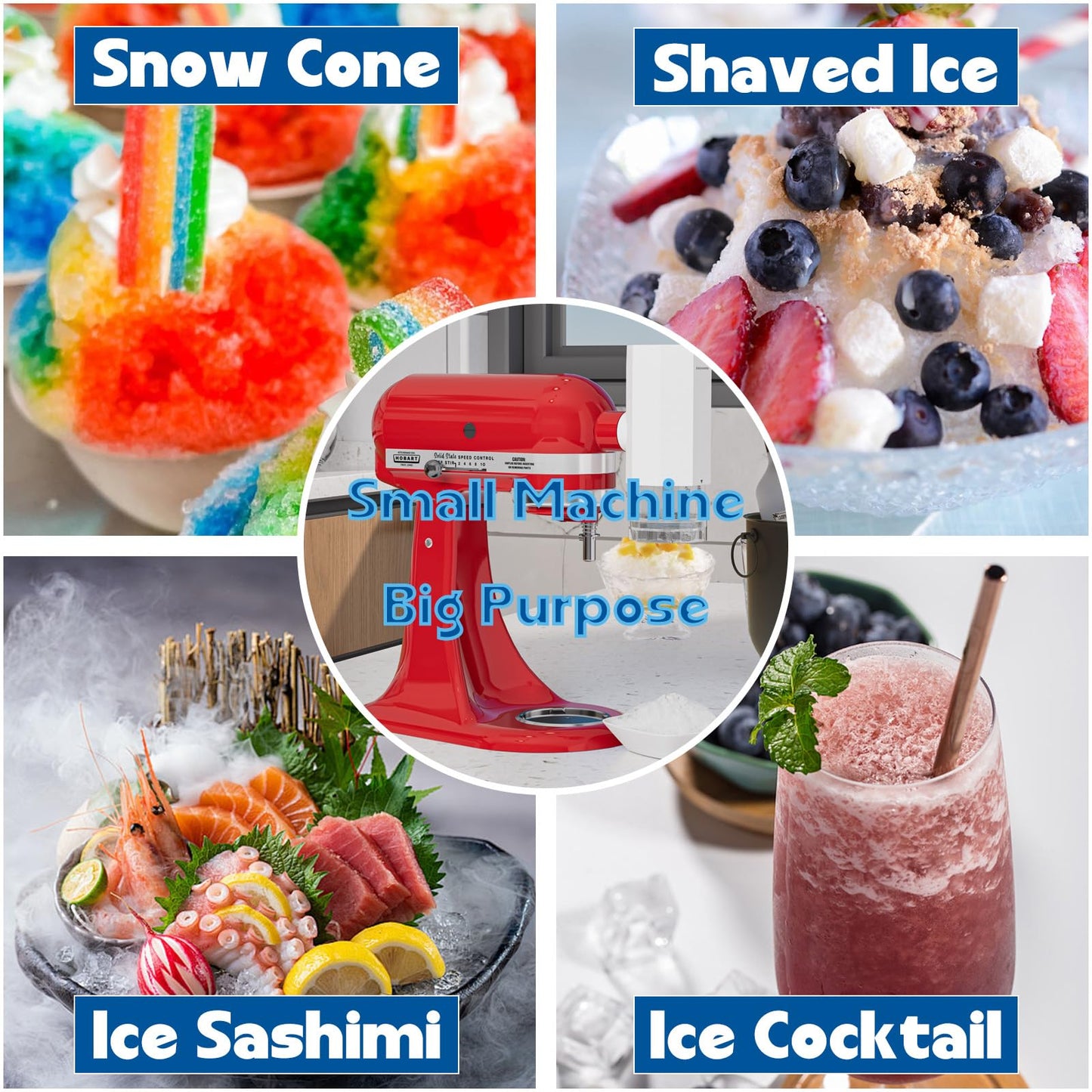 Shaved Ice Attachment for KitchenAid Stand Mixer, Snow Cone Maker for KitchenAid with 8 Ice Molds, Stainless Steel Blade Ice Shaver Attachment for Kitchen Aid Mixer