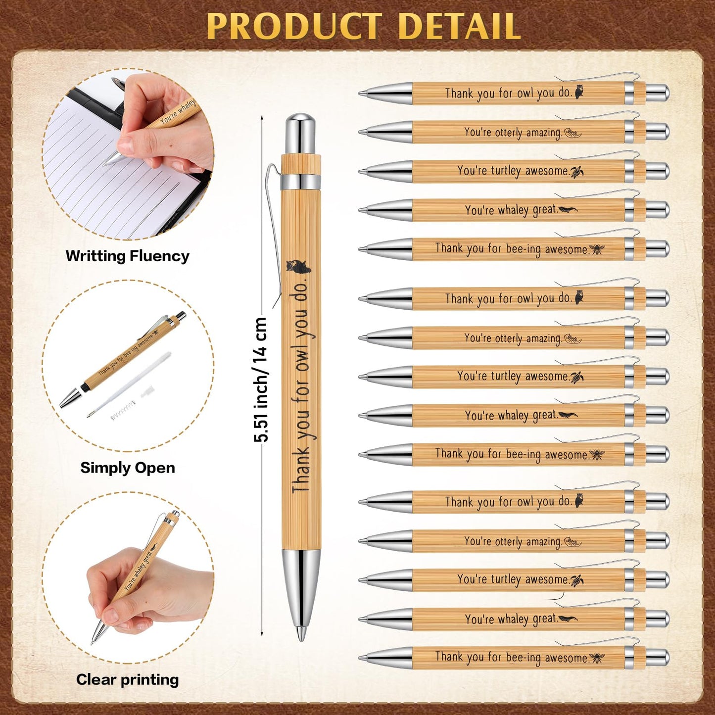 Tenceur 20 Set Employee Appreciation Gift for Men Animal Pun Note Leather Journal Fathers Day Inspirational Notebook A6 Notepads with Bamboo Pen Coworker Office Staff Teacher Thank You Gift, Brown