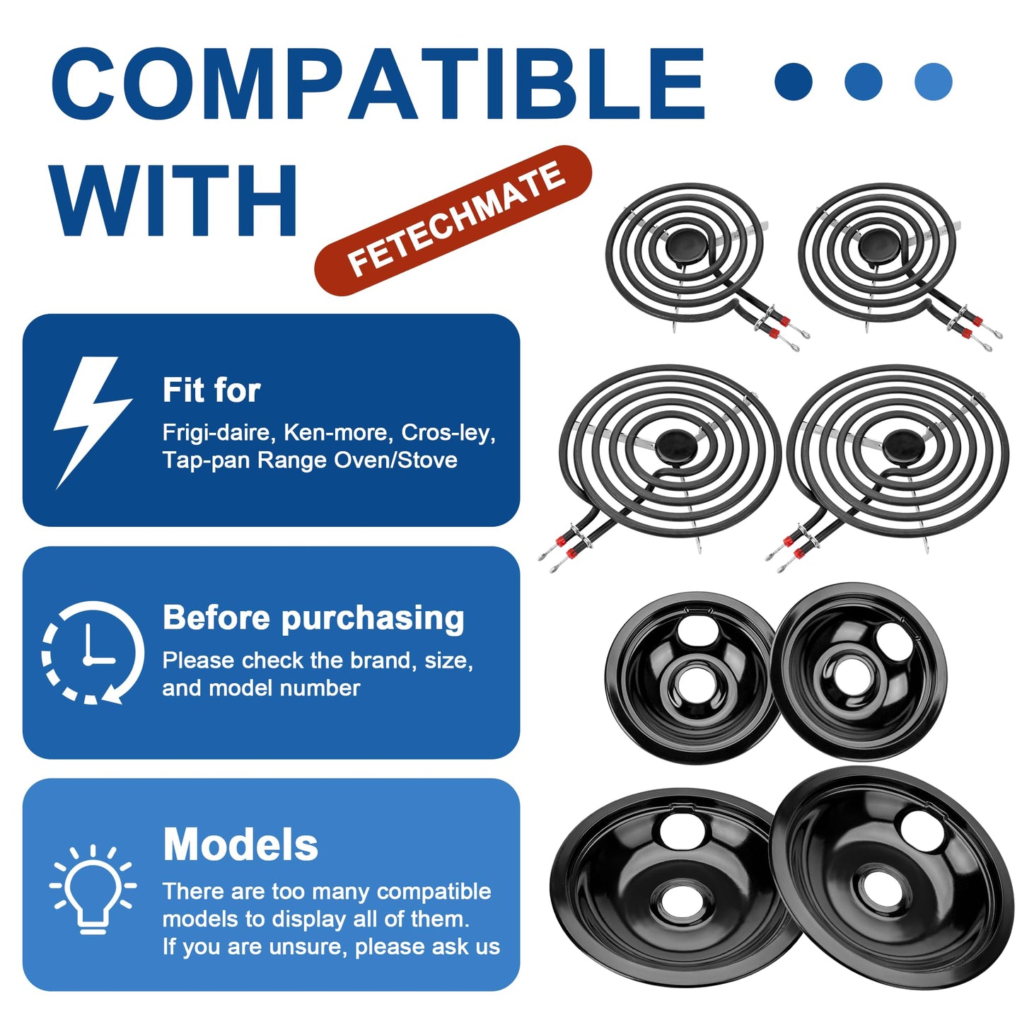 5304430149 5304430150 Black Porcelain Drip Pan & MP22YA Electric Stove Burner Replacement for F-rigidaire/Ken-more/T-appan, 318067041 318067051 Stove Drip Pans & Stove Burner Replacement by Fetechmate