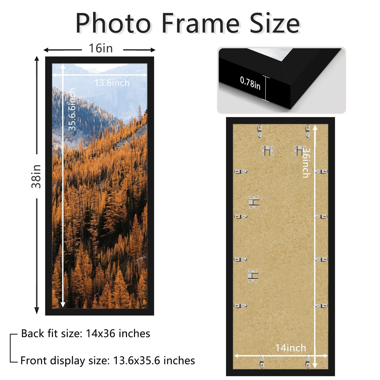 Picrit 14x36 Poster Frame, Photo Frame for Wall Mounting Display, Black