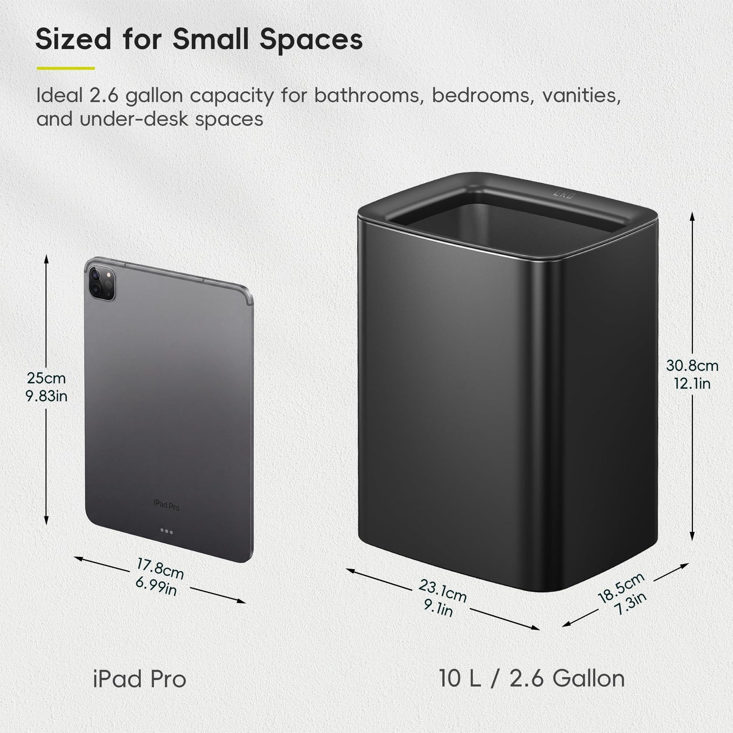 EKO Laguna 2.6 Gallon/10L Matte Black Stainless Steel Open Top Trash Can with Removable Inner Basket - Modern Bathroom & Office Waste Bin