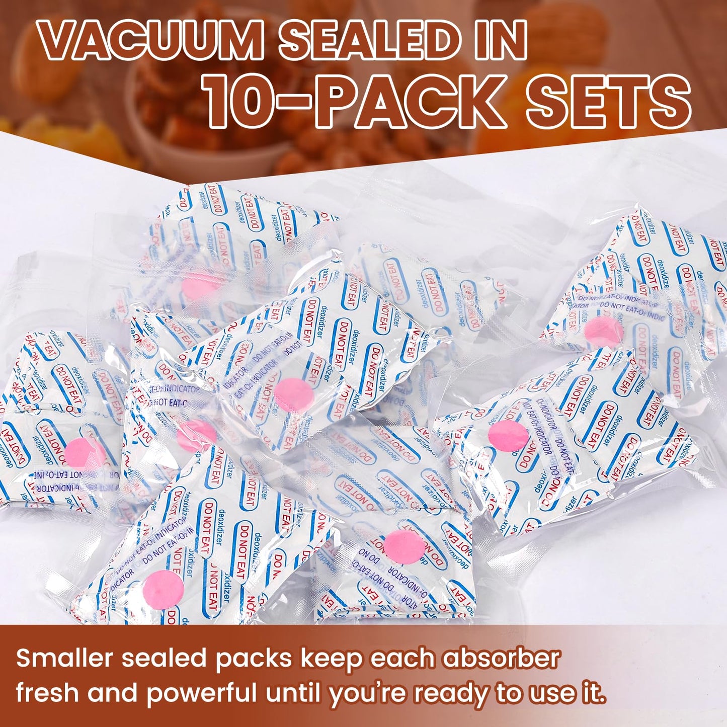 400 Counts 500cc Food Grade Oxygen Absorbers, 10 Individually Vacuum Sealed Packs with Oxygen Indicator, Oxygen Absorber Packets for Long Term Storage in Mylar Bag,Canning Jars, Freeze Dryer Storage