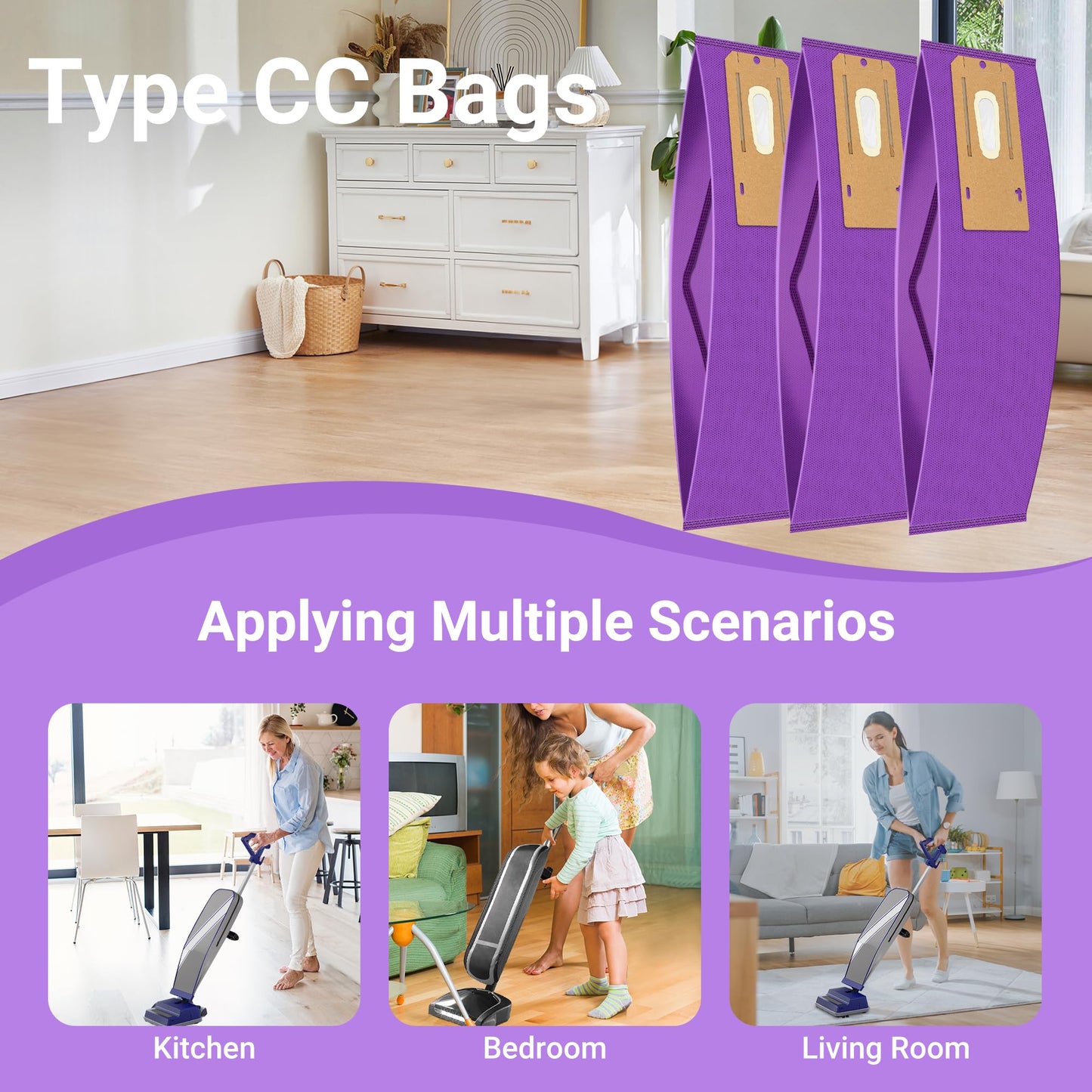 Upgraded Type CC HEPA Upright Vacuum Cleaner Bags Compatible with Oreck Elevate Vacuum Models X3, X5, XL7, XL21, 2000, 3000, 4000, 8000, 9000 Series, Replace Part # AK1CC6H CCPK8 CPK8DW,12 Pack