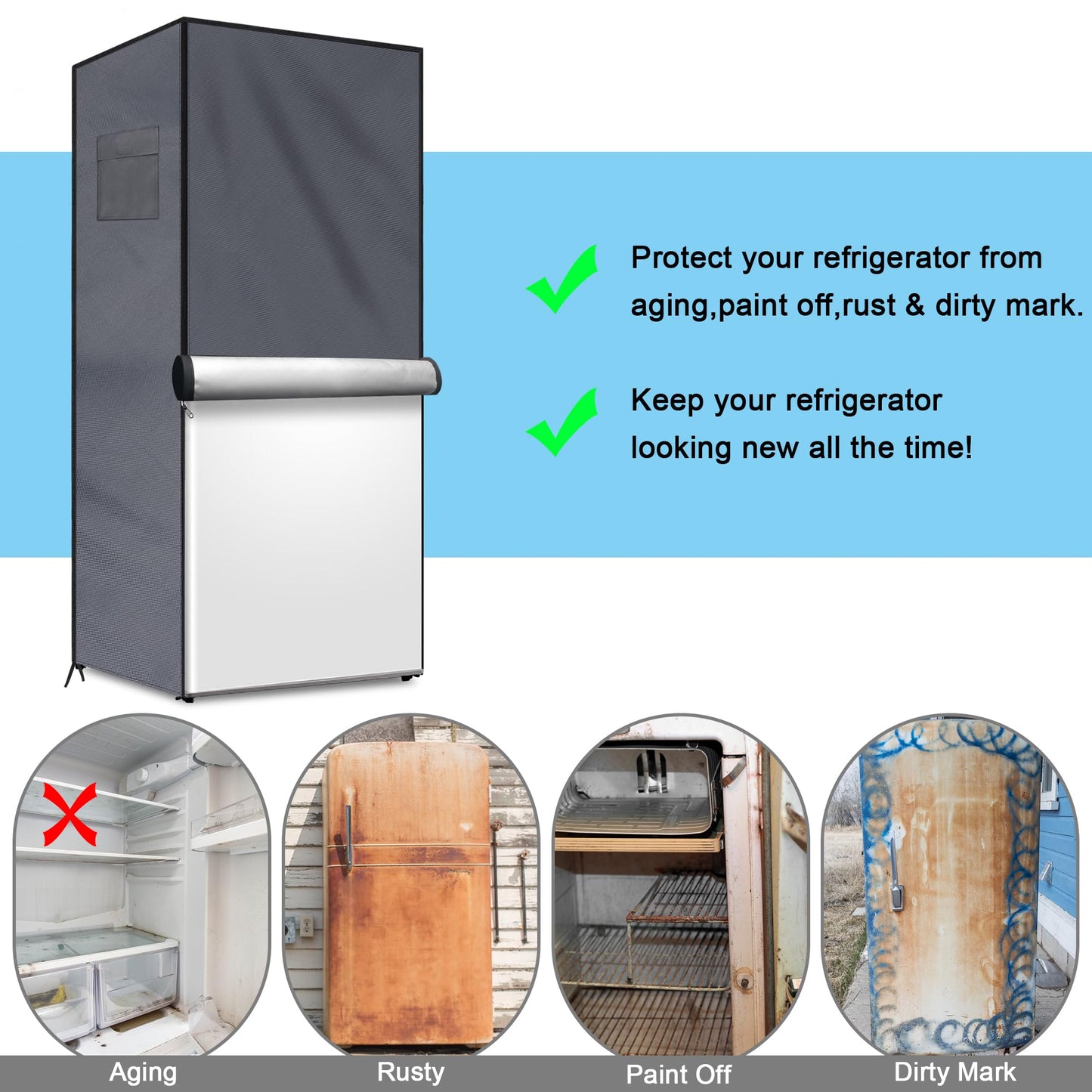 Coldairsoap Outdoor Refrigerator Cover Outdoor Dustproof Freezer Covers for Protecting Upright Freezers/Beverage Refrigerator Compact 3.0 Cubic Foot Freezer Covers Outdoor (Silver, 33" x 33" x 67")