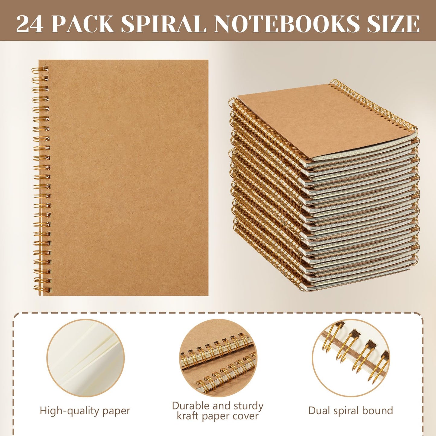 SHENLIU 24 Pack Blank Spiral Notebook, A5 Unlined Spiral Notebook, 100 Pages/ 50 Sheets Journal Sketch Books 8.3"x 5.5" Soft Cover Kraft Diary Planner for School Travel Office (Brown)