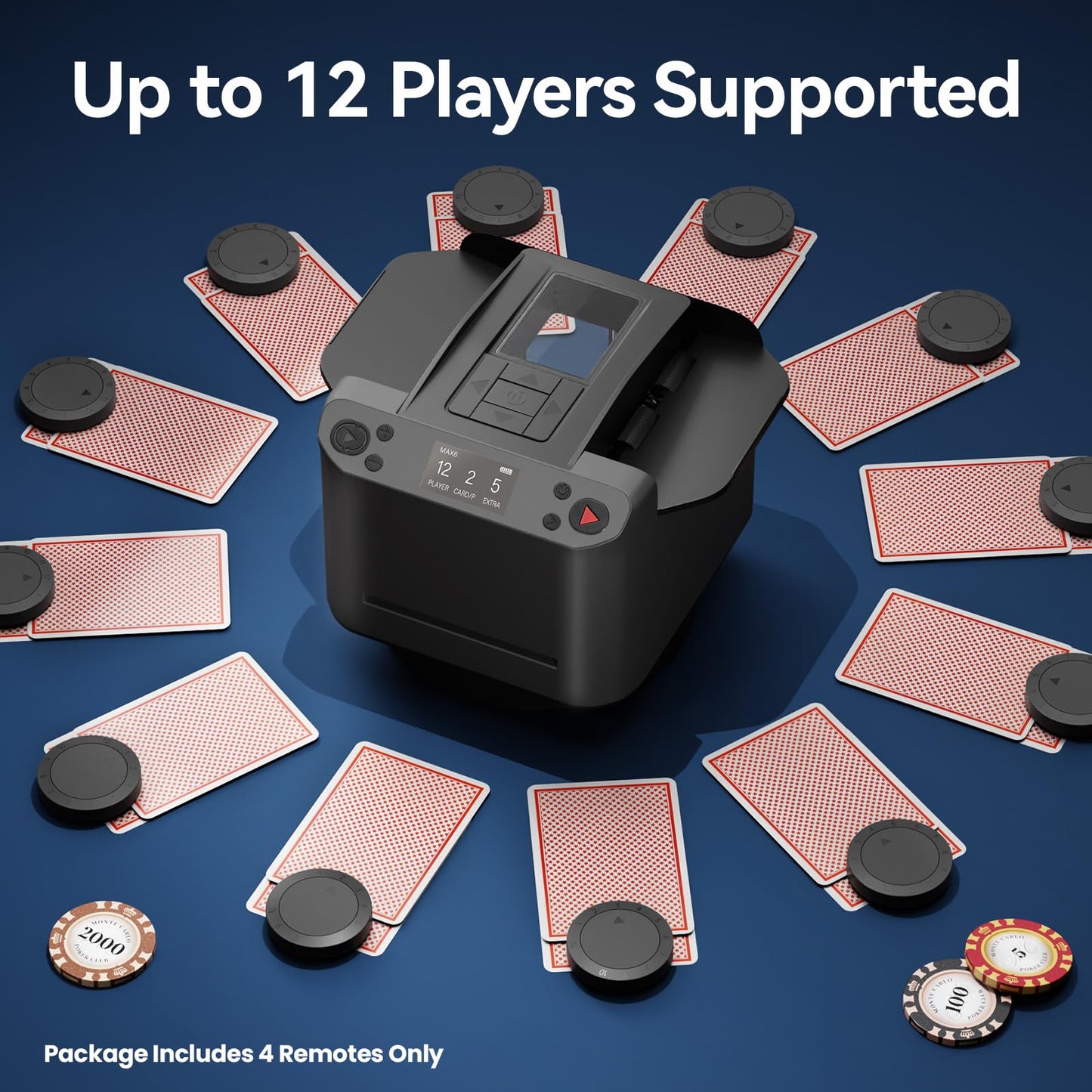 MagicDealer Automatic Card Shuffler and Dealer Machine 2-in-1 for 1-2 Decks, 180°/360° Rotating Dealing Machine for 1-12 Players, 4 Remotes, Rechargeable, for Poker, UNO, Blackjack, Phase 10