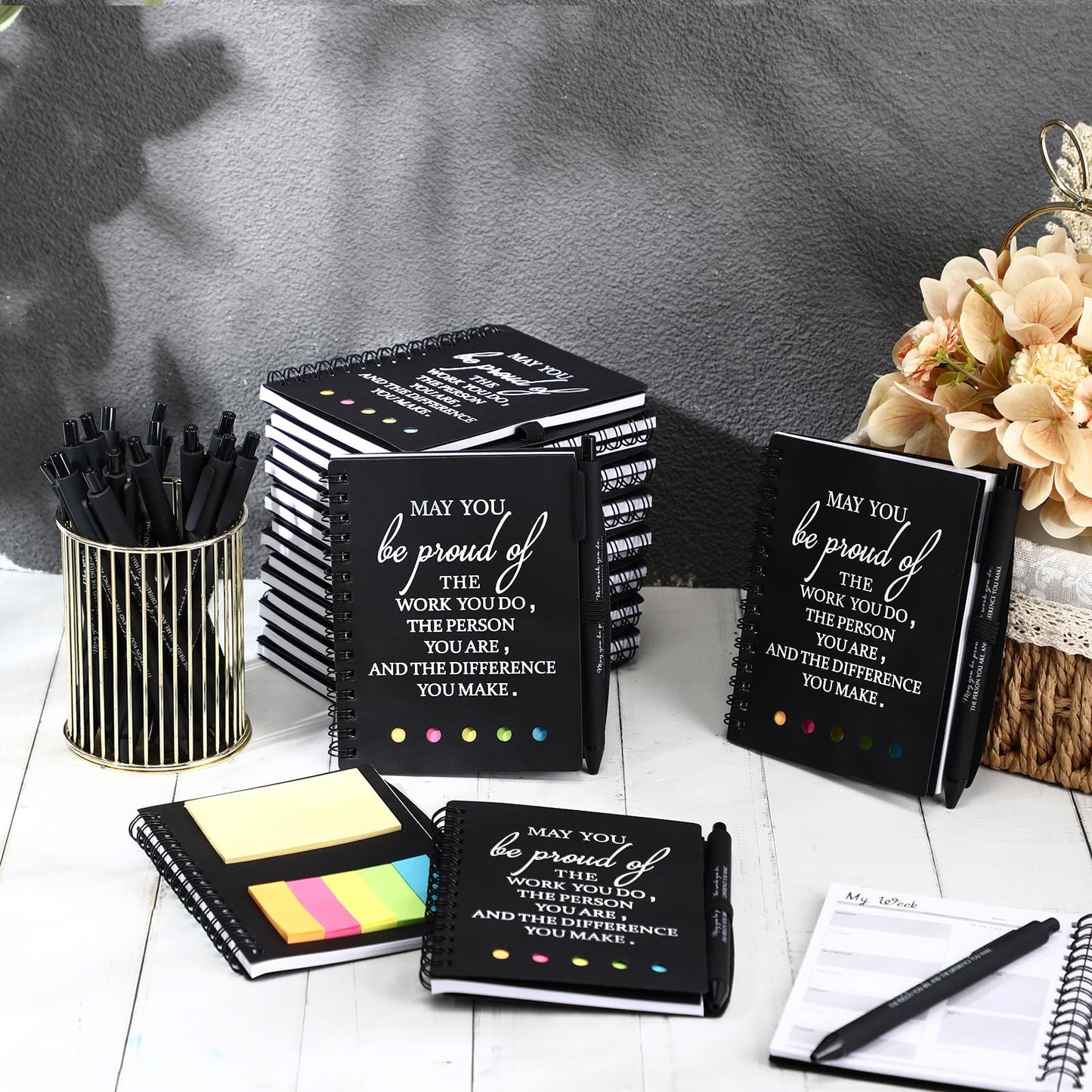 Resurhang 48 Pcs/ 24 Set CNA Week Gifts Bulk Thank You Gift for Cna A6 Notebooks Inspirational Journals Pens Appreciation Gift for Nurse Women Team(Black)