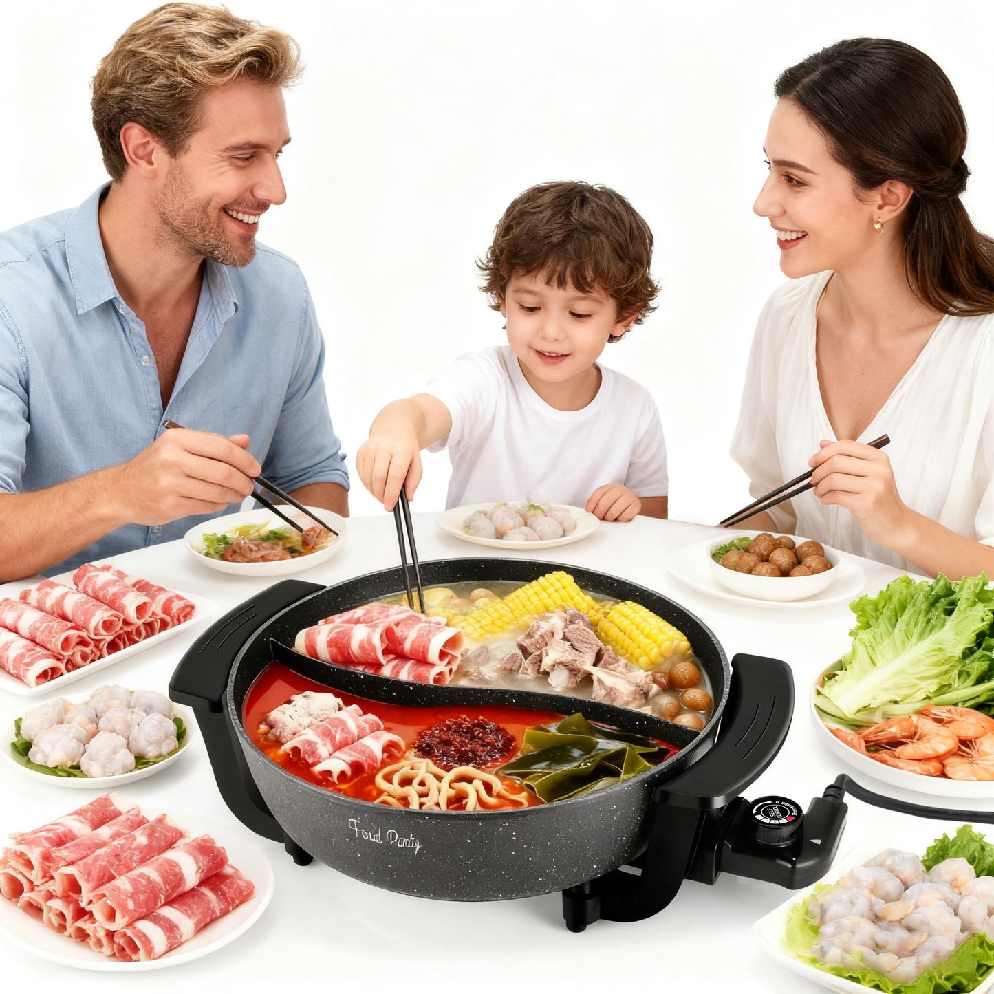 Food Party Electric Hot Pot 6L with Divider Hotpot Pot Electric Shabu Shabu Pot 110V 1200W PFOA FREE Non-Stick Chinese Hot Pot 5-Level Temperature Control