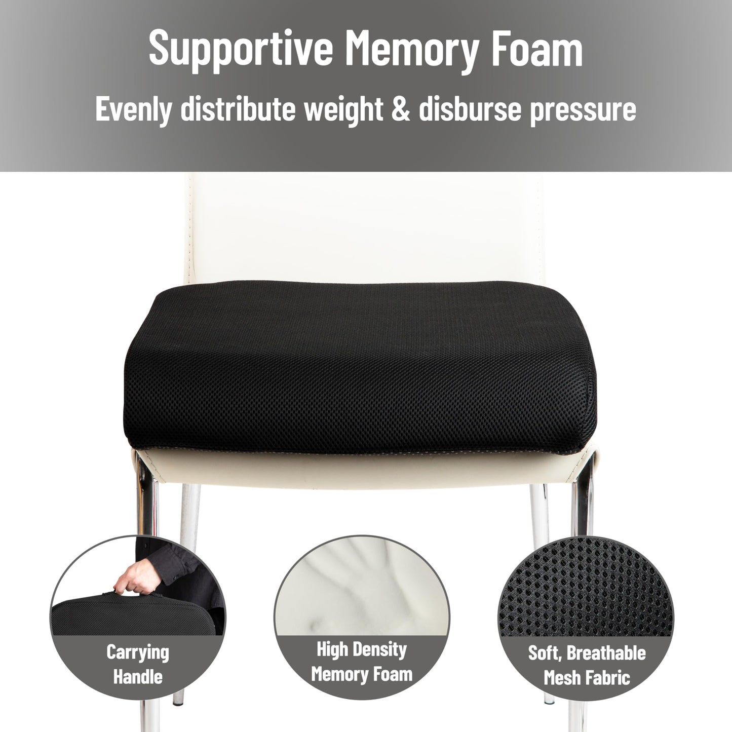 Mind Reader Air-Cloud Seat Cushion, Ergonomic Support for Posture, Pressure Relief, and Pain Reduction, Portable with Washable Cover, Memory Foam, Black