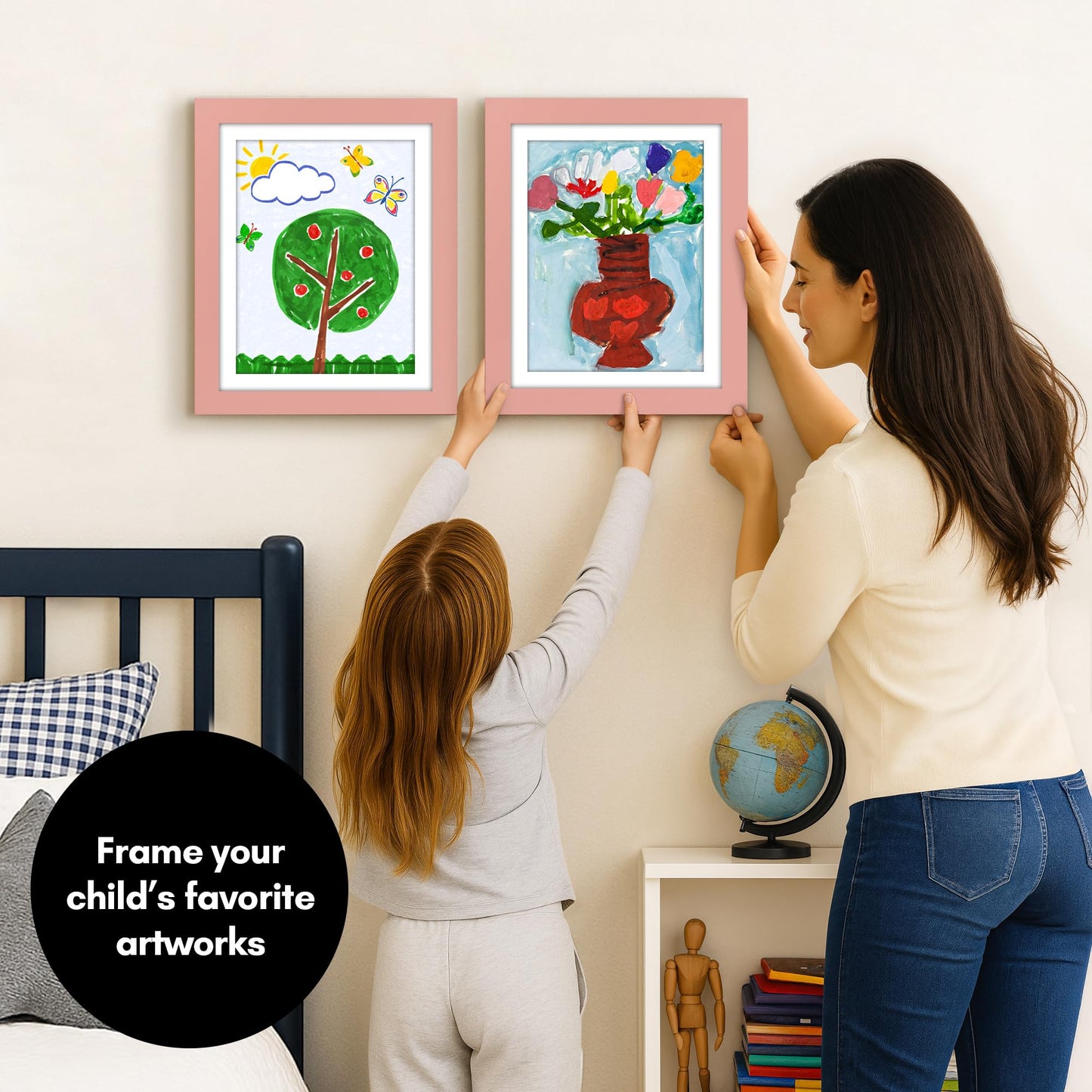 Americanflat - 2 Pack - Kids Artwork Frame Changeable (Pink) - Magnetic Door Holds 100 Art Pieces - 8.5x11 Letter Size Display with Mat or 10x12.5 Without Mat - My Mini Masterpiece