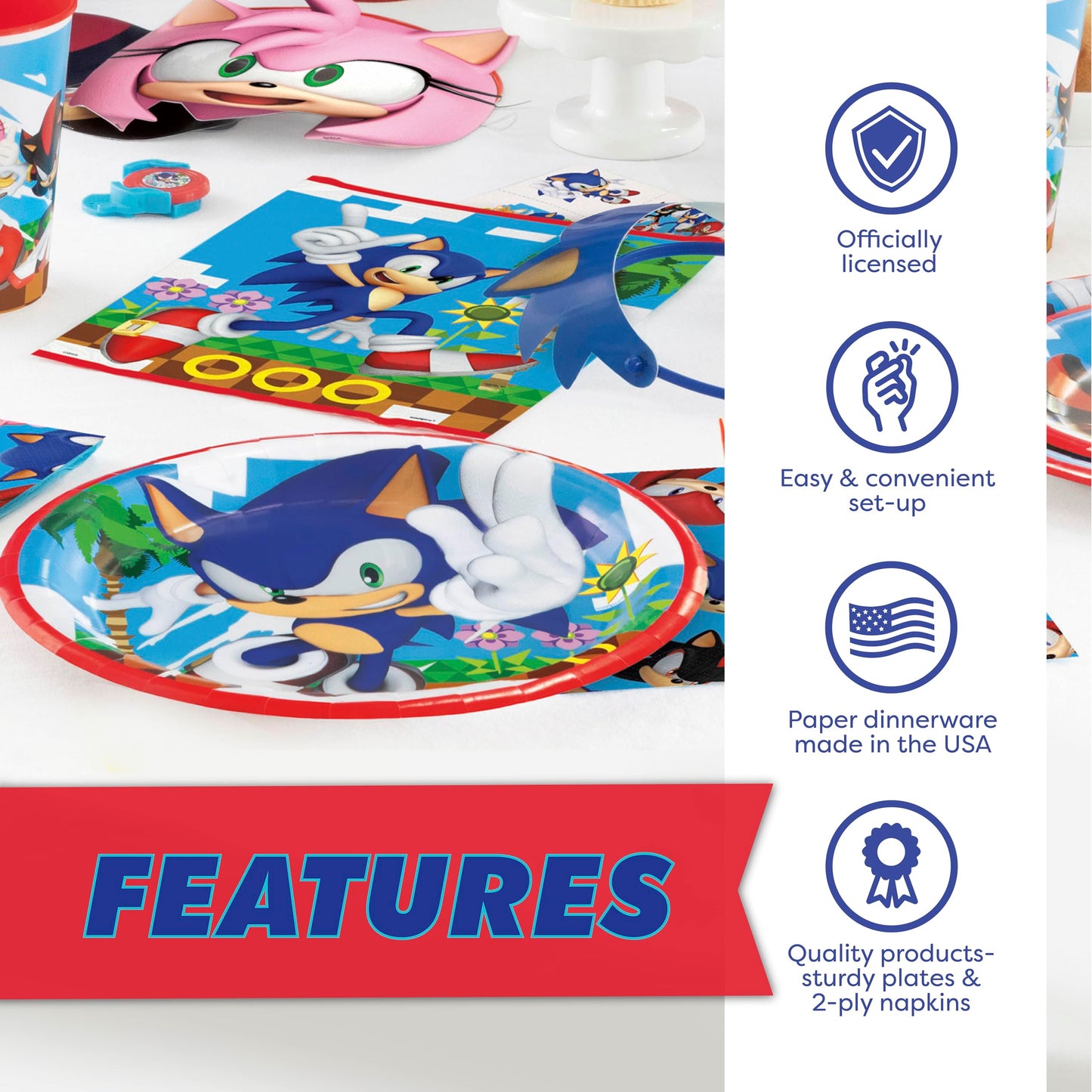 Sonic Birthday Party Decorations | Serves 16 Guests | Balloons, Banner, Tablecloth, Plates, Napkins, Sticker | Officially Licensed