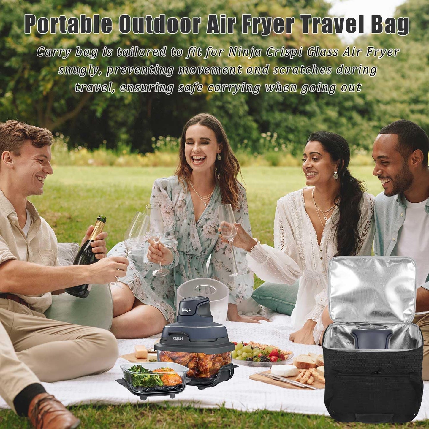 NUENSS-ROR Carrying Bag for Ninja Crispi 4-in-1 Portable Glass Air Fryer FN101GY - Cover for Ninja Crispi Air Fryer - Portable Waterproof Carry Case with Aluminum foil lining & Accessories Pocket