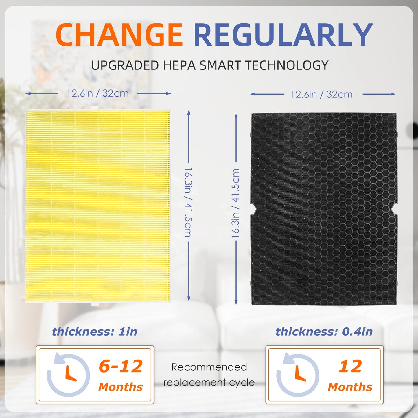 116130 HEPA Pet Care Replacement Filter H for Winix 5500-2 Am80 Plasmawave Air Purifier True HEPA Carbon Filter,2 Set,Yellow